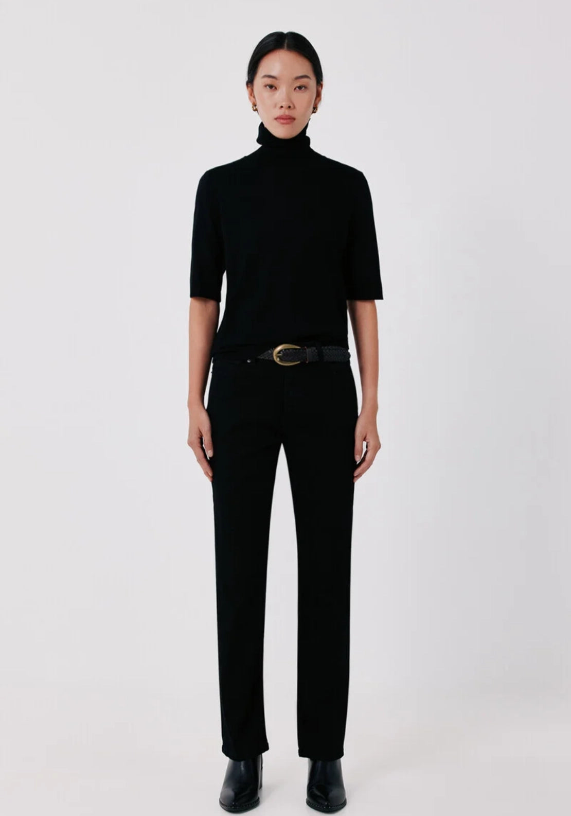 Short Sleeve Turtleneck Sweater - Black