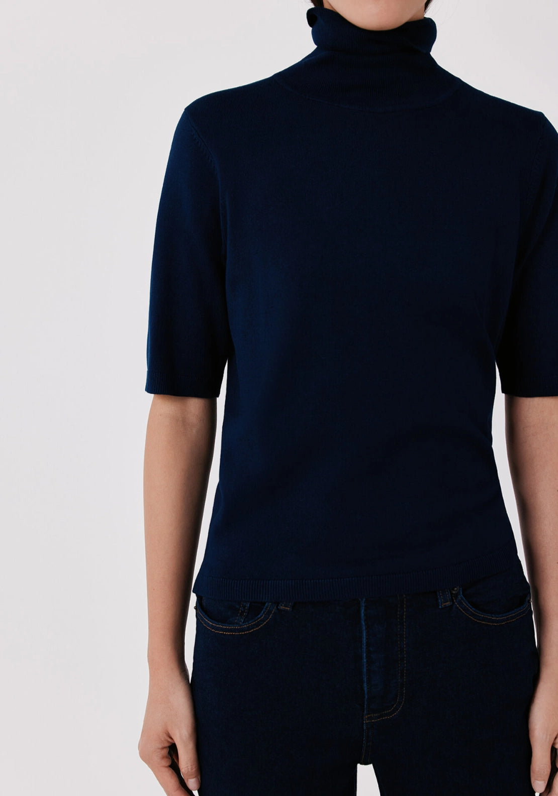 Short Sleeve Turtleneck Sweater - Navy