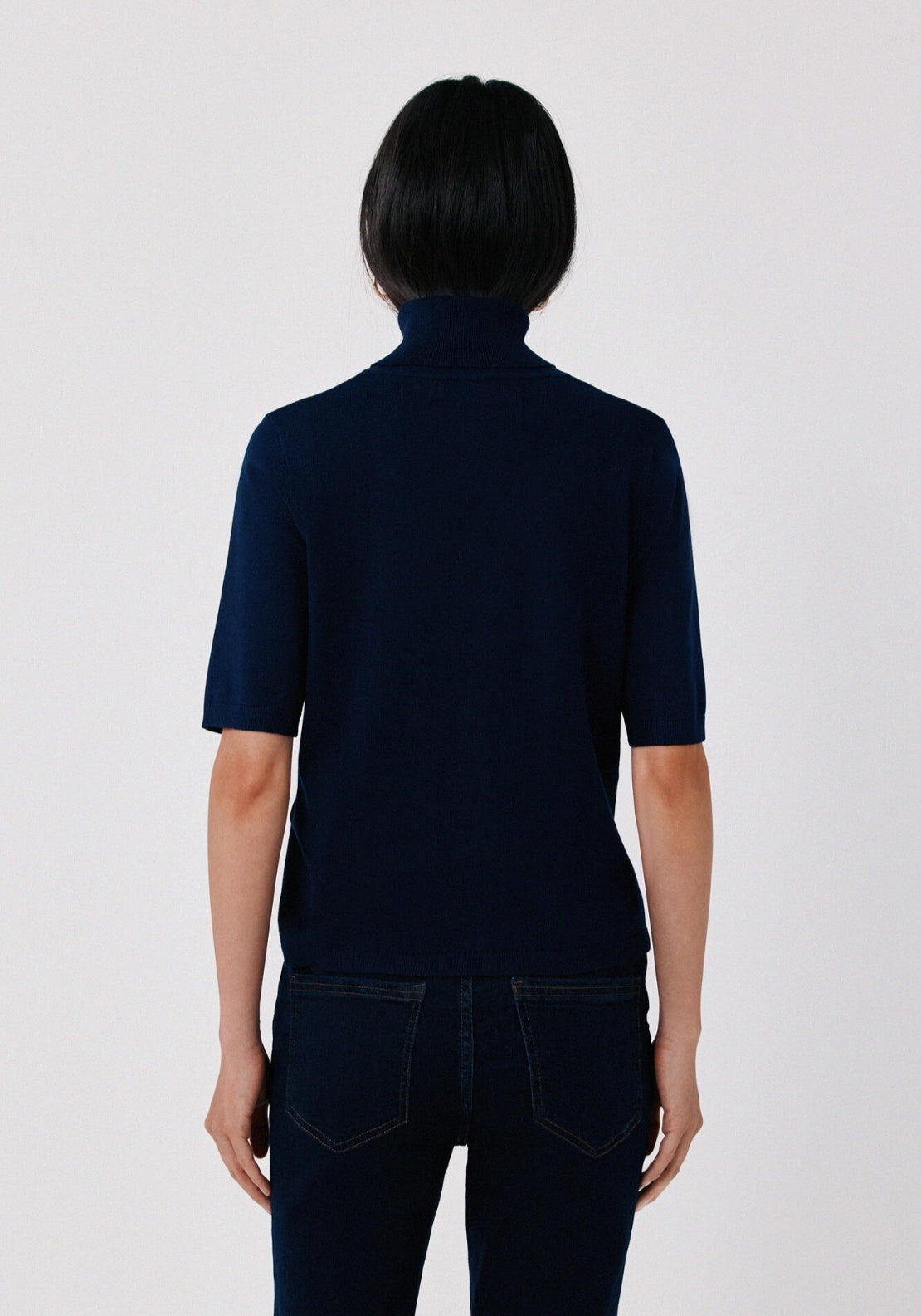 Short Sleeve Turtleneck Sweater - Navy