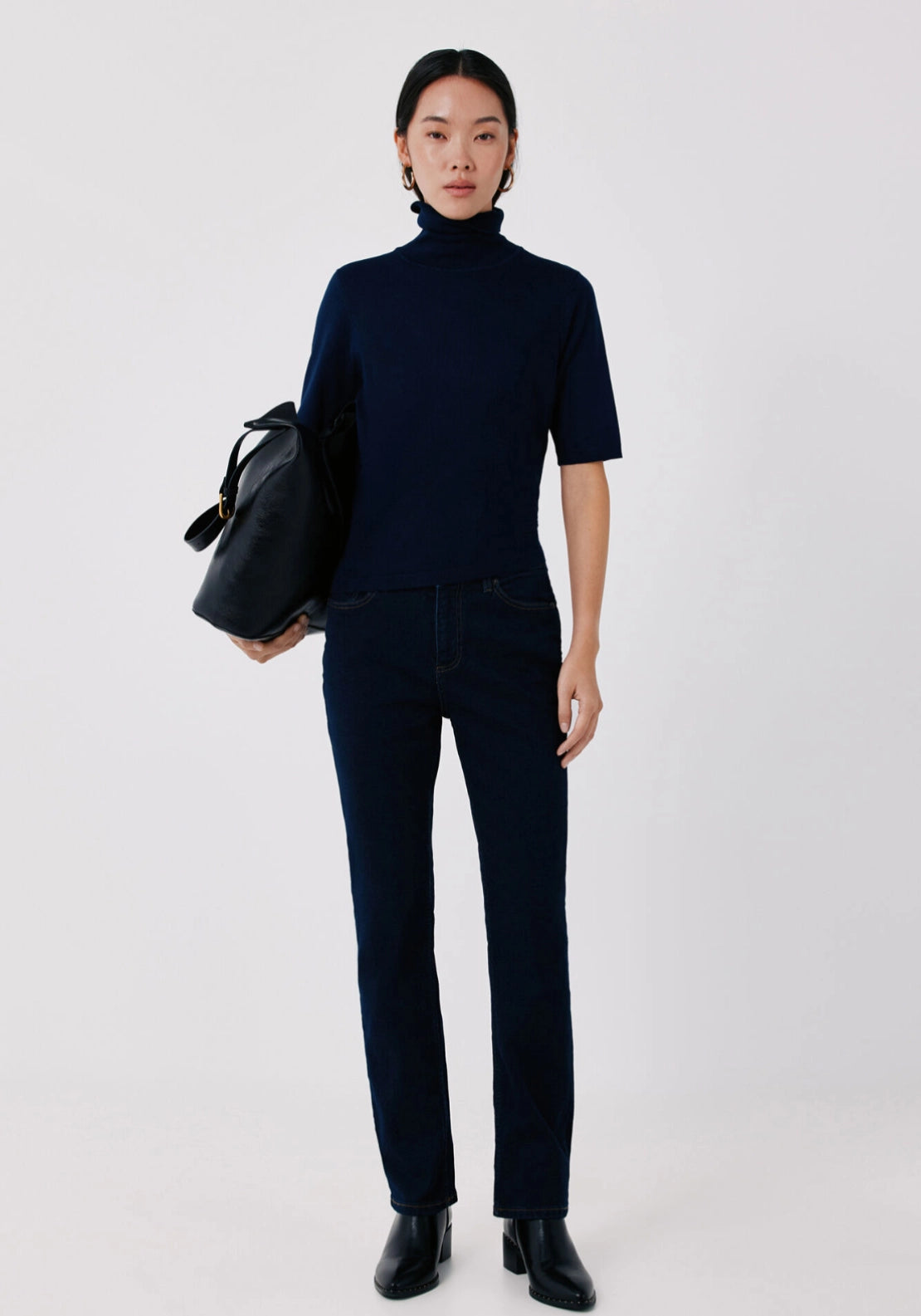 Short Sleeve Turtleneck Sweater - Navy