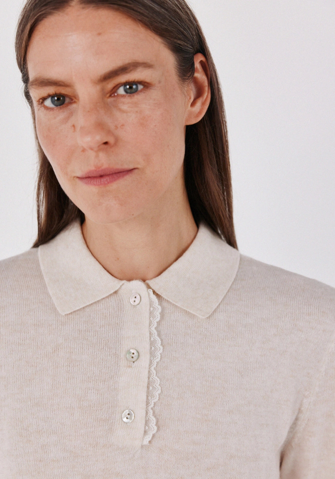 Plumetis Polo Neck Jumper - Ivory