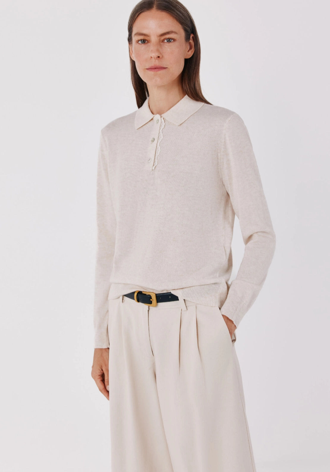 Plumetis Polo Neck Jumper - Ivory