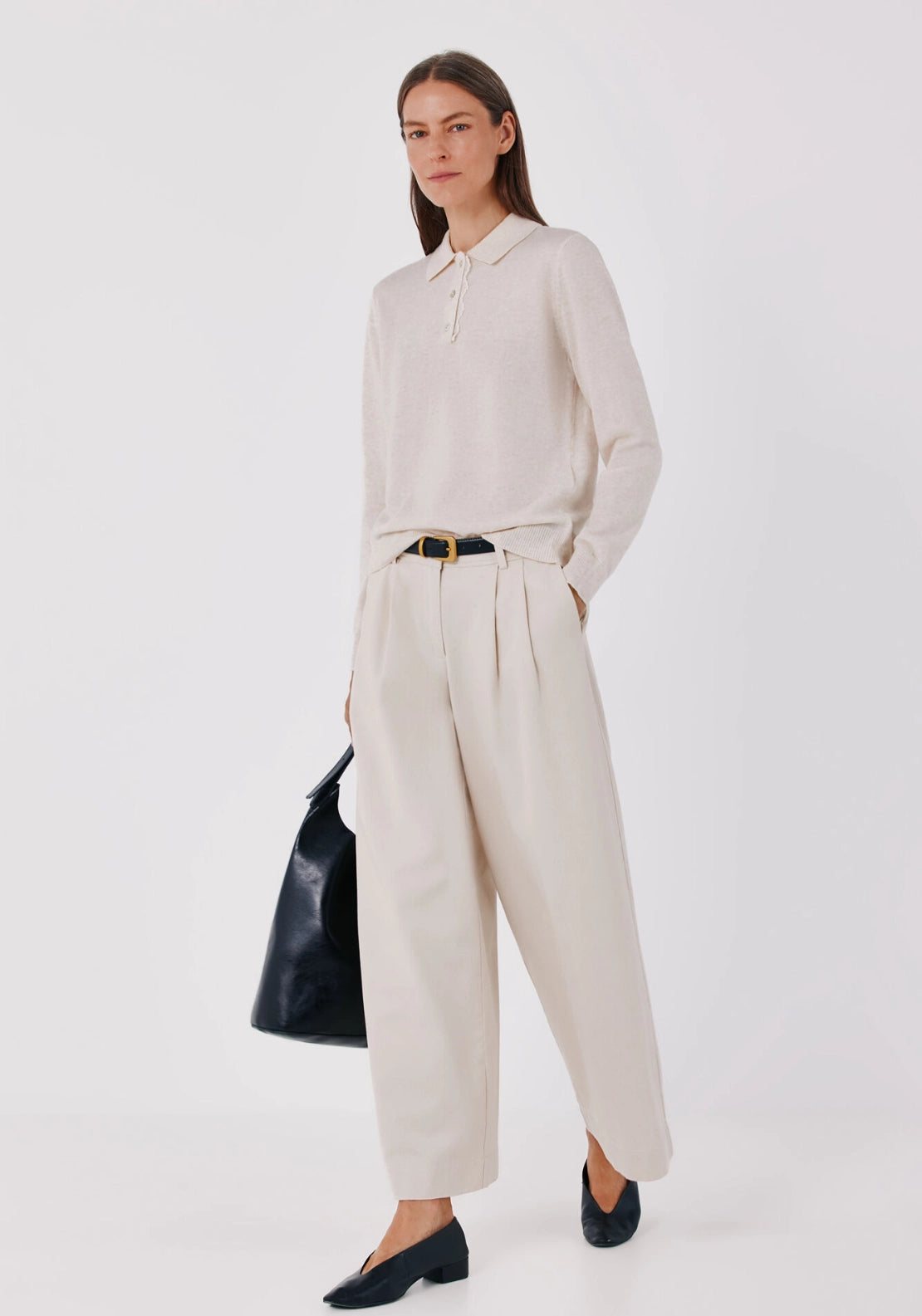 Plumetis Polo Neck Jumper - Ivory