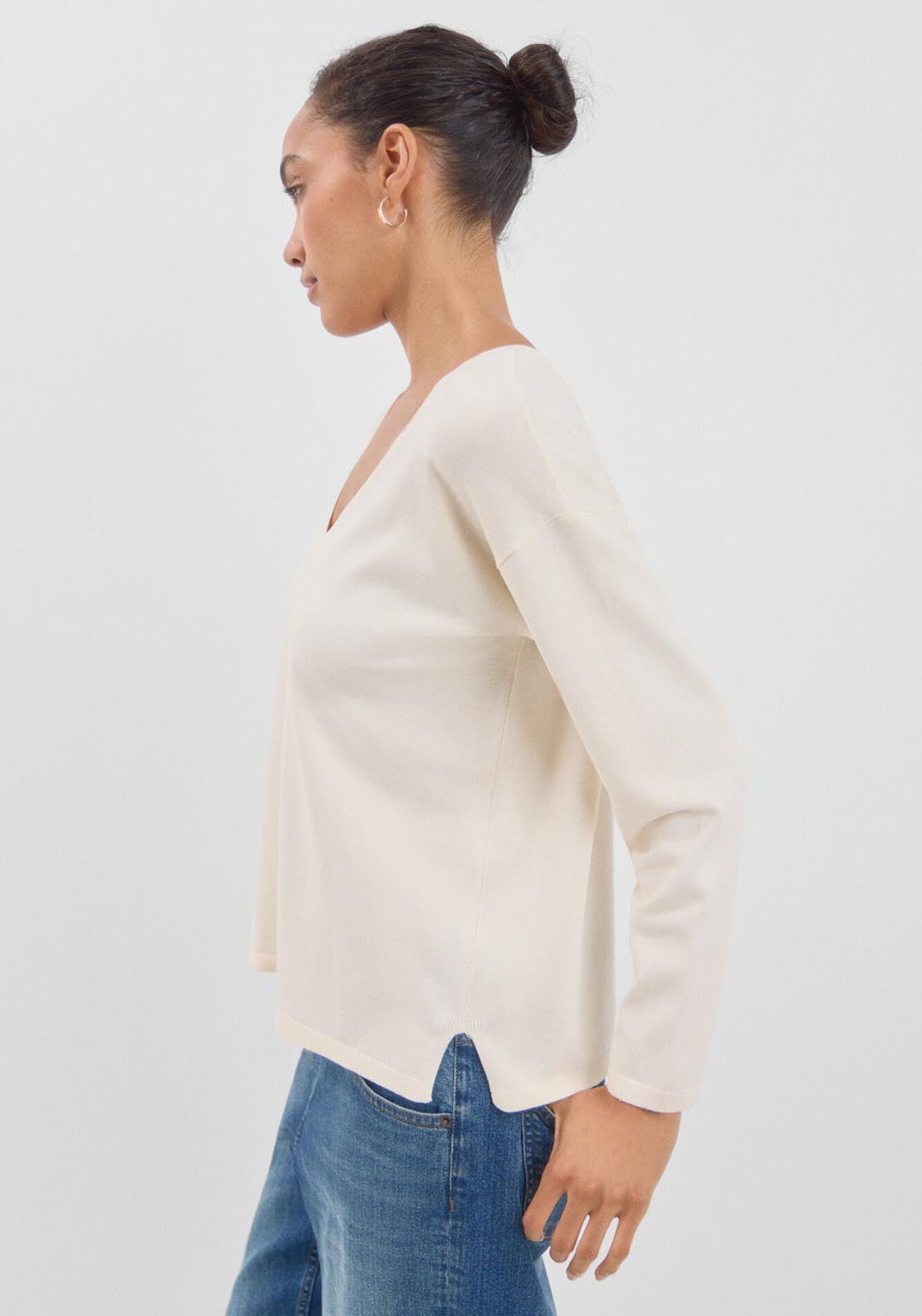 Cortefiel V-Neck Jumper - Ivory 4 Shaws Department Stores