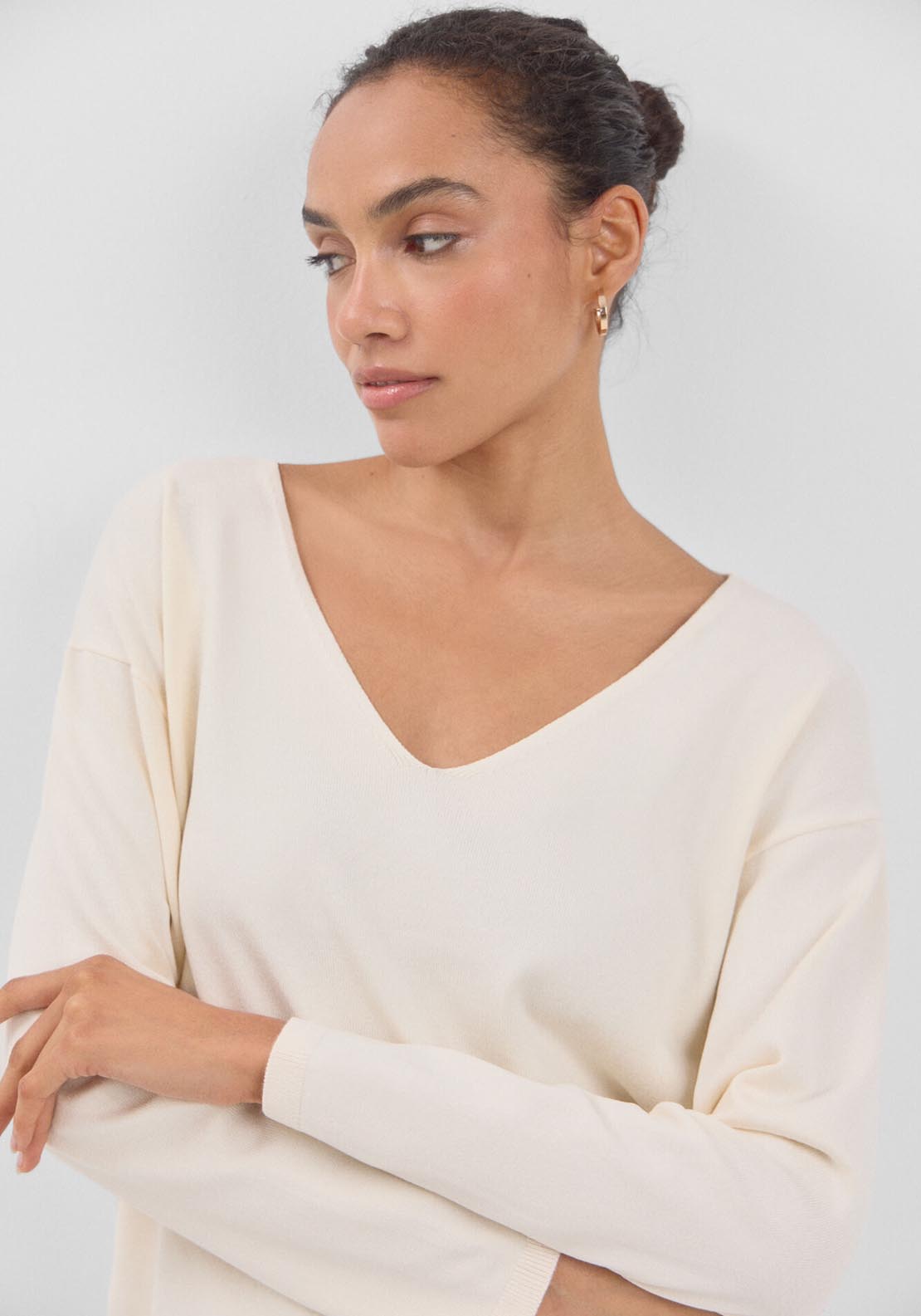 Cortefiel V-Neck Jumper - Ivory 1 Shaws Department Stores