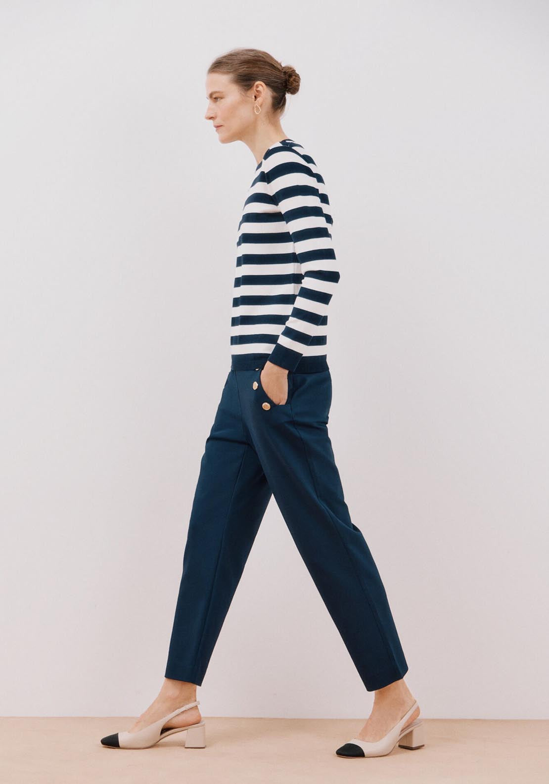 Cortefiel Two-Tone Striped Jumper - Blue Print 5 Shaws Department Stores