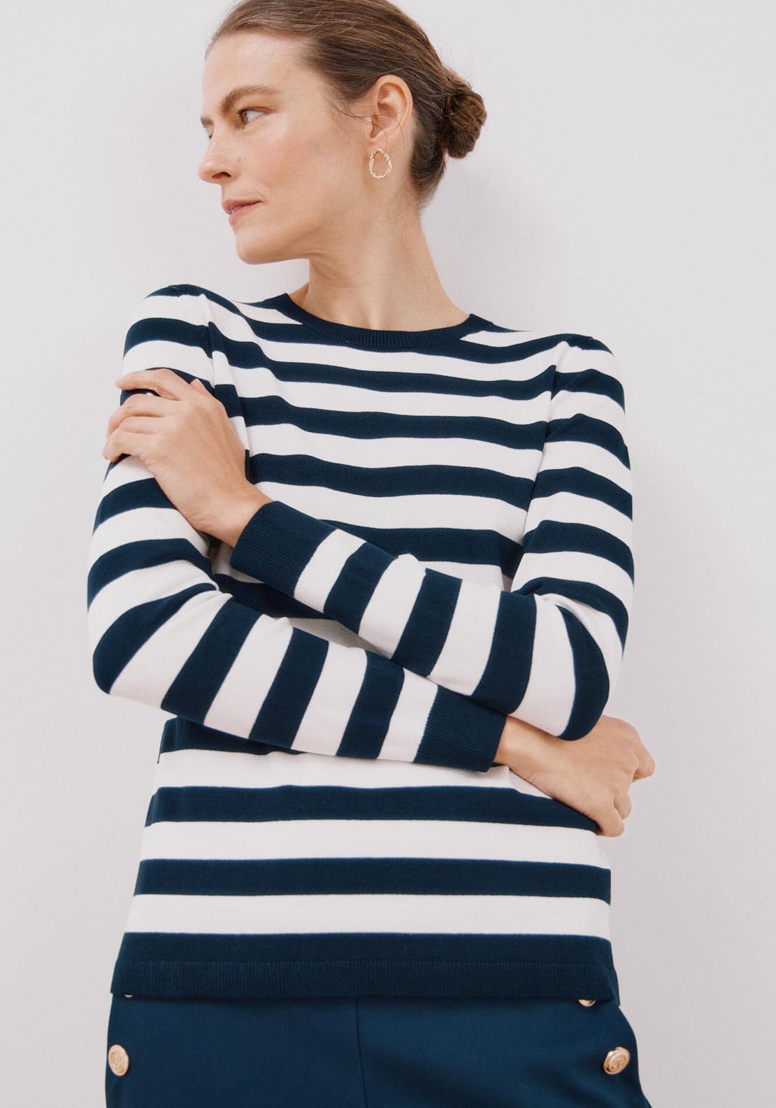 Cortefiel Two-Tone Striped Jumper - Blue Print 1 Shaws Department Stores