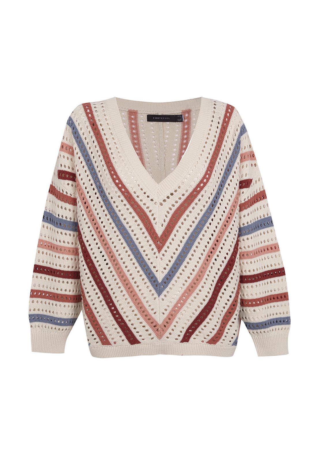 Cortefiel Openwork Striped Jumper - White Print 6 Shaws Department Stores
