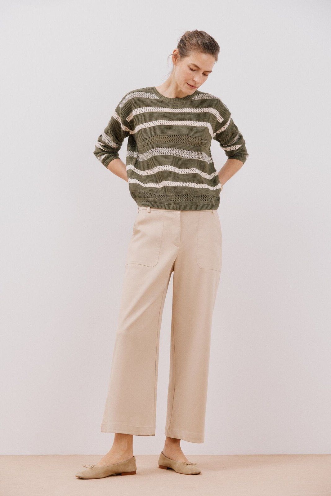Cortefiel Two-tone striped jumper - Light Khaki 4 Shaws Department Stores