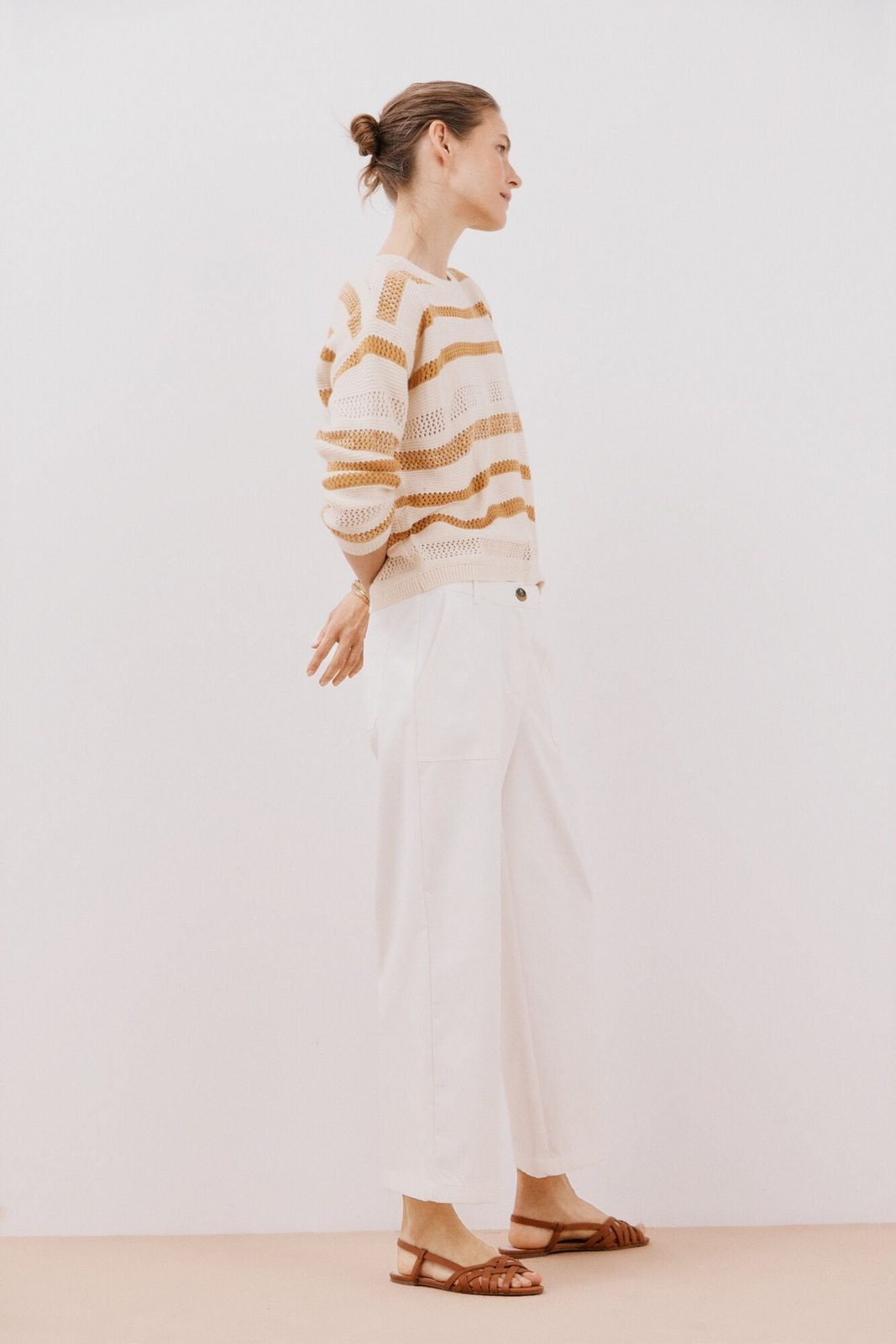 Cortefiel Two-tone striped jumper - Ivory 5 Shaws Department Stores