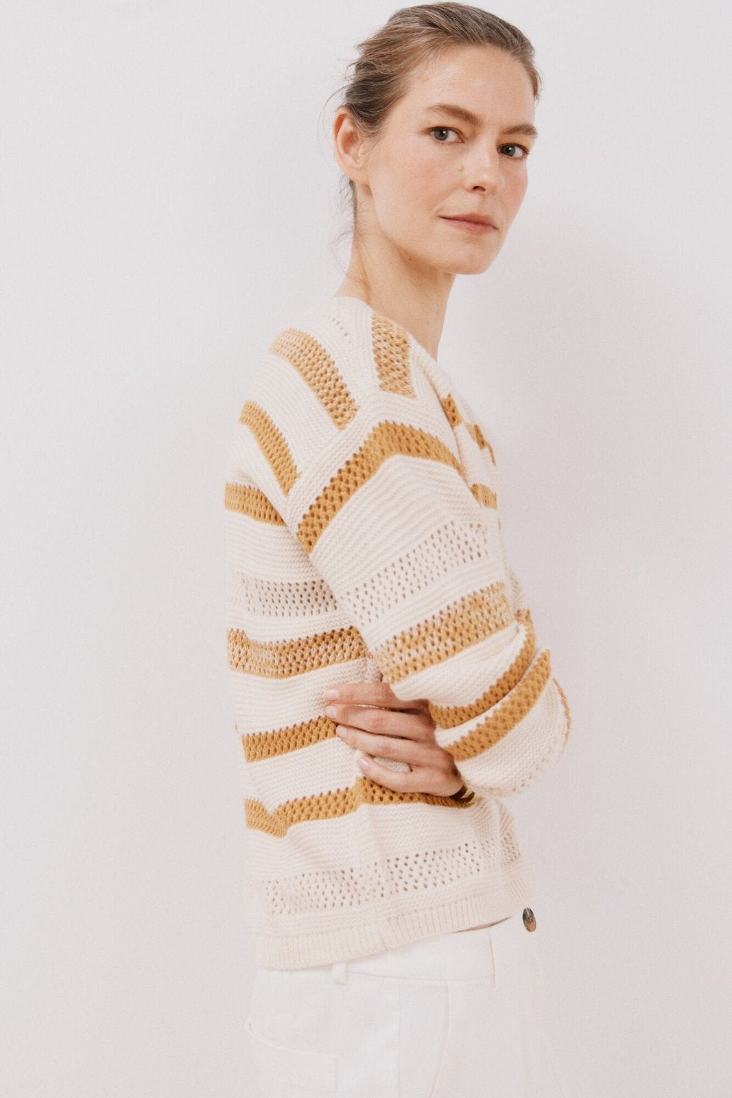 Cortefiel Two-tone striped jumper - Ivory 2 Shaws Department Stores