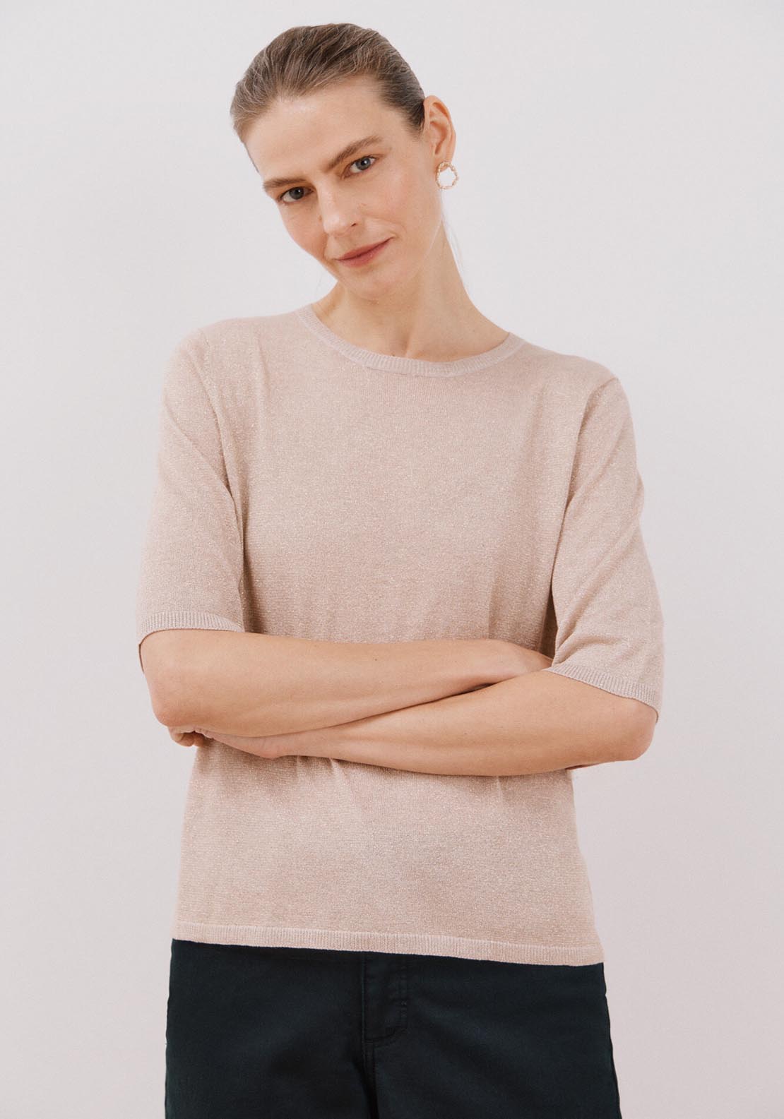 Cortefiel Metallic Jersey-Knit Jersey - Sand 1 Shaws Department Stores