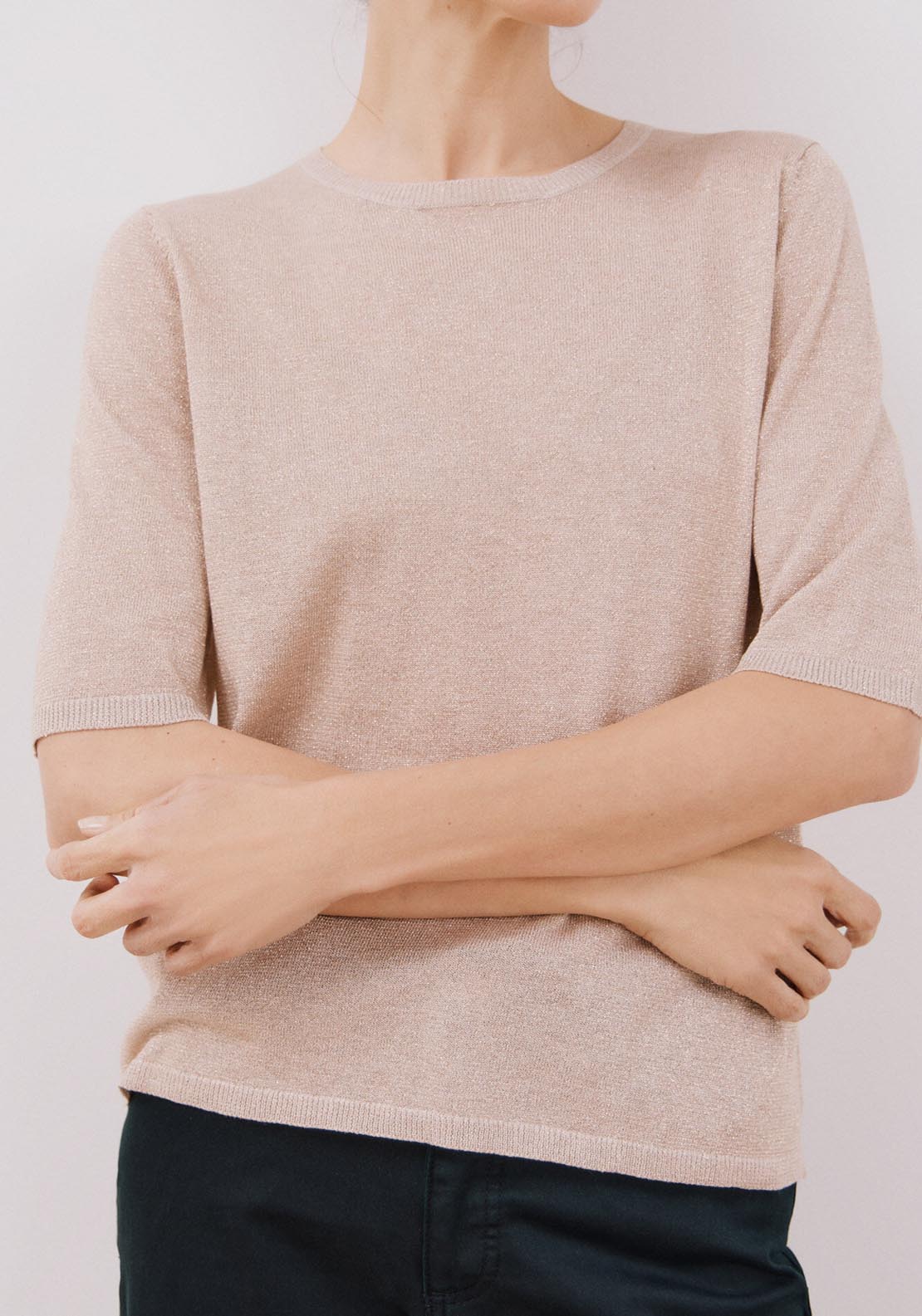 Cortefiel Metallic Jersey-Knit Jersey - Sand 2 Shaws Department Stores