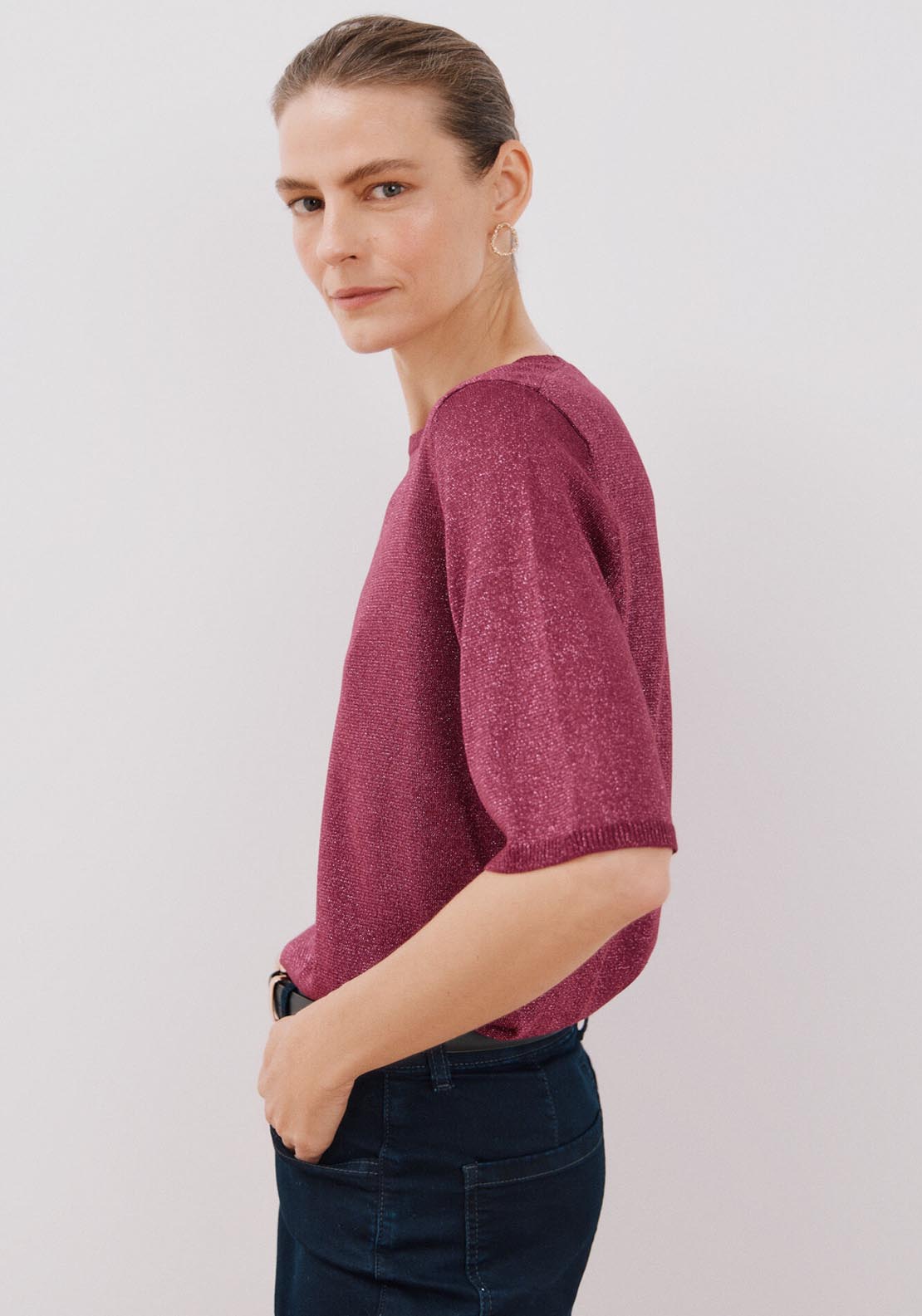 Cortefiel Metallic Jersey-Knit Jersey - Fuchsia 3 Shaws Department Stores