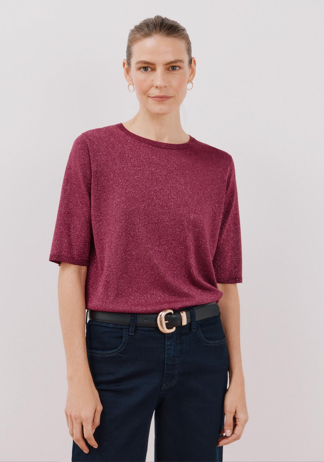 Cortefiel Metallic Jersey-Knit Jersey - Fuchsia 6 Shaws Department Stores