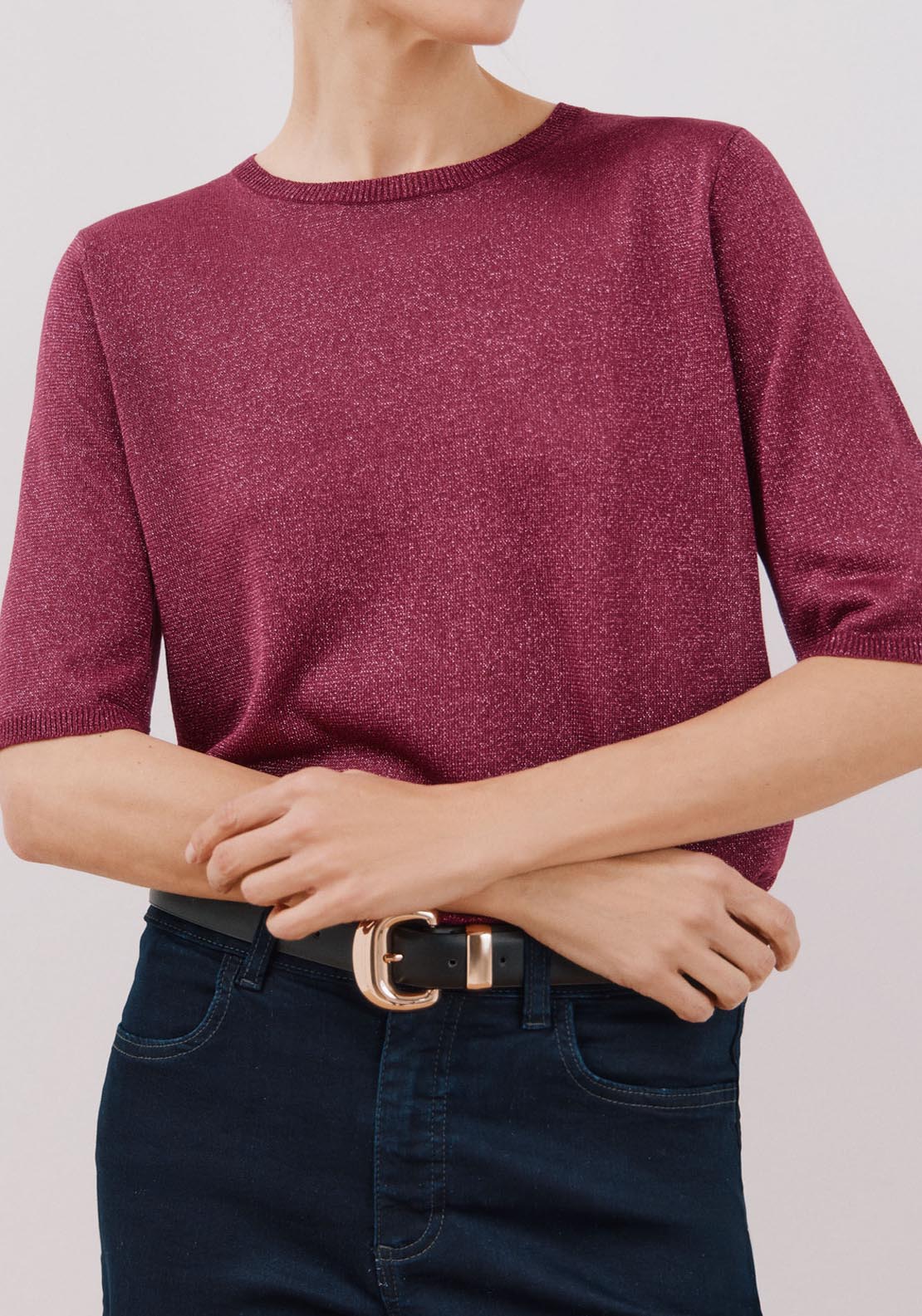 Cortefiel Metallic Jersey-Knit Jersey - Fuchsia 2 Shaws Department Stores