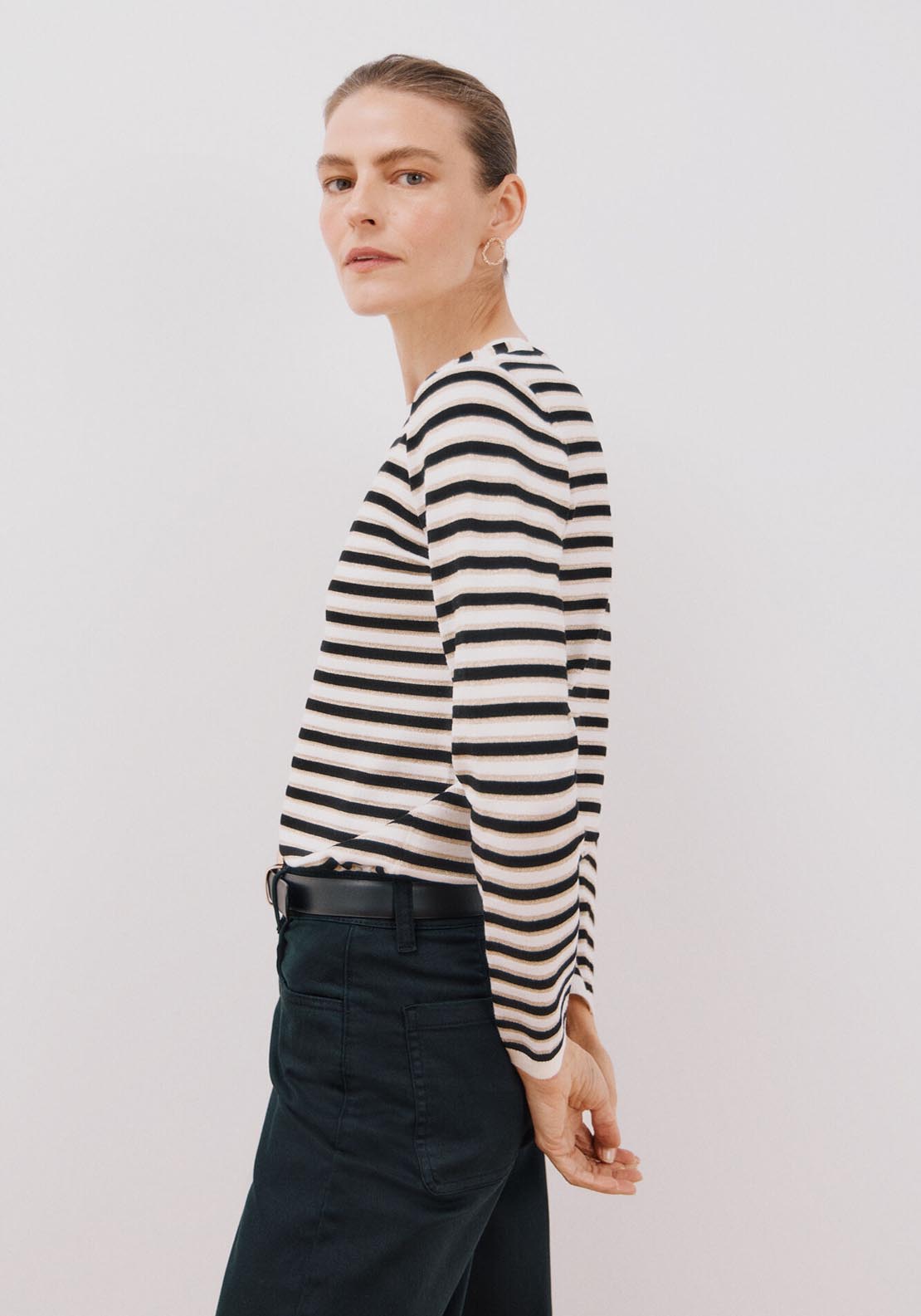 Cortefiel Lurex Stripes Jumper - Black 4 Shaws Department Stores