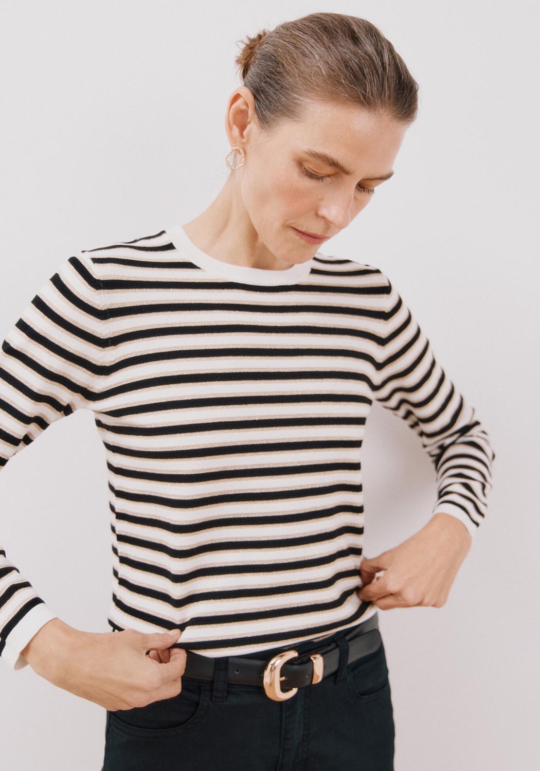 Cortefiel Lurex Stripes Jumper - Black 1 Shaws Department Stores