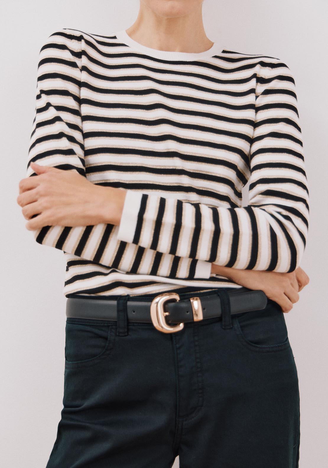 Cortefiel Lurex Stripes Jumper - Black 2 Shaws Department Stores