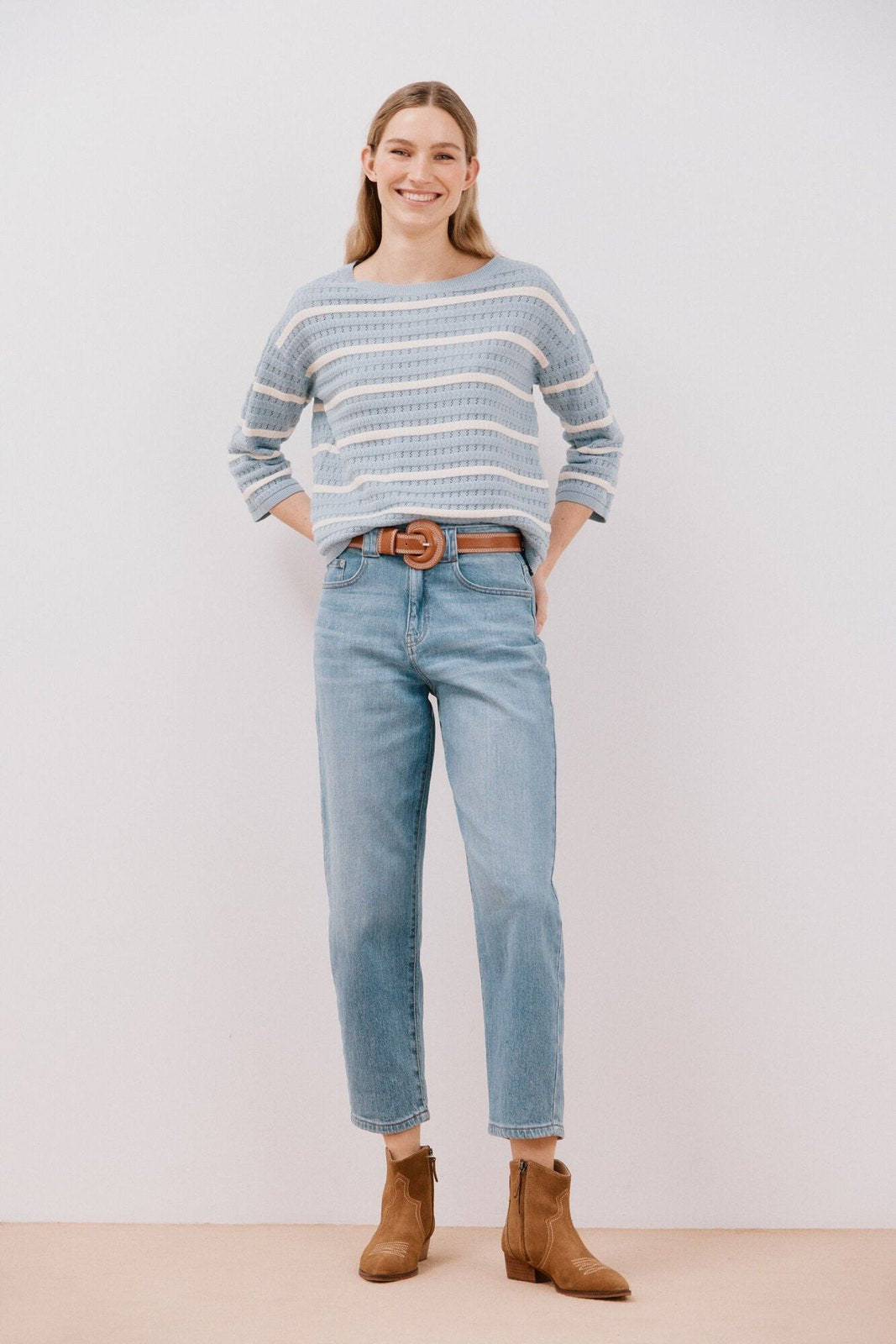 Cortefiel Two-tone striped jumper - Light Blue 7 Shaws Department Stores