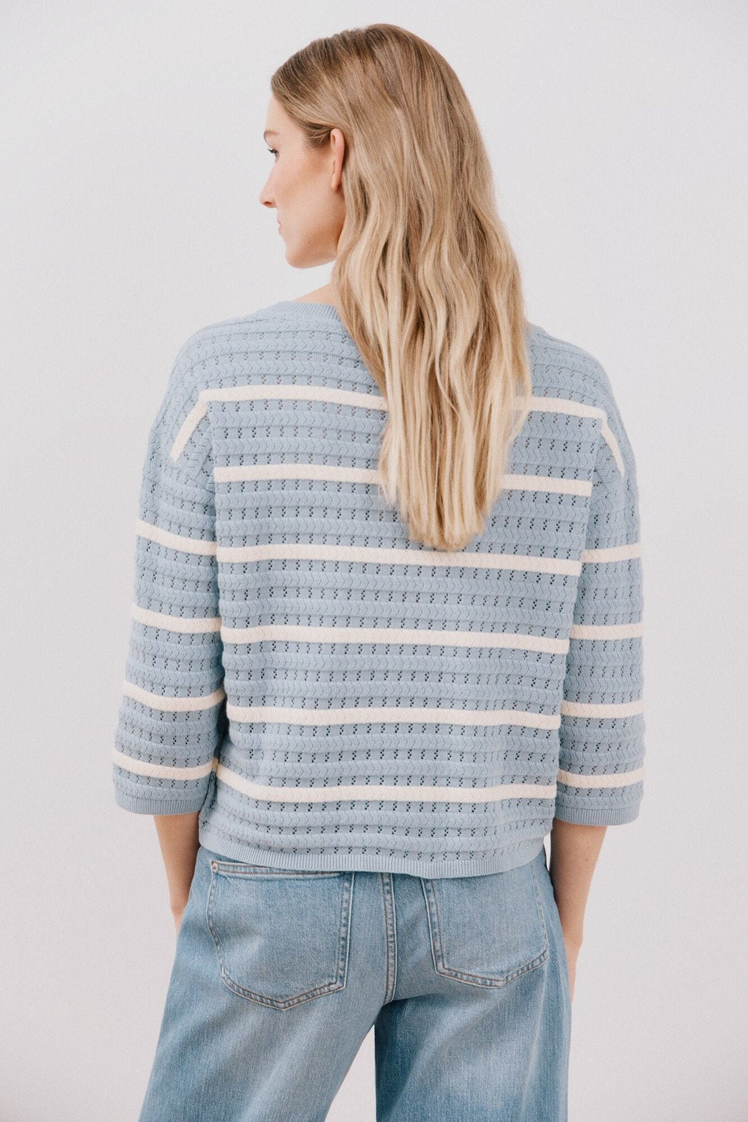 Cortefiel Two-tone striped jumper - Light Blue 4 Shaws Department Stores