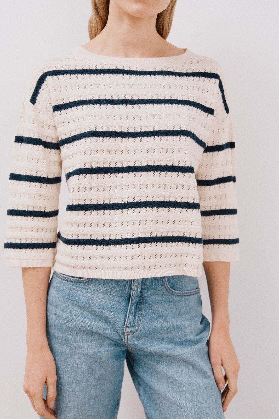 Cortefiel Two-tone striped jumper - Ivory 6 Shaws Department Stores
