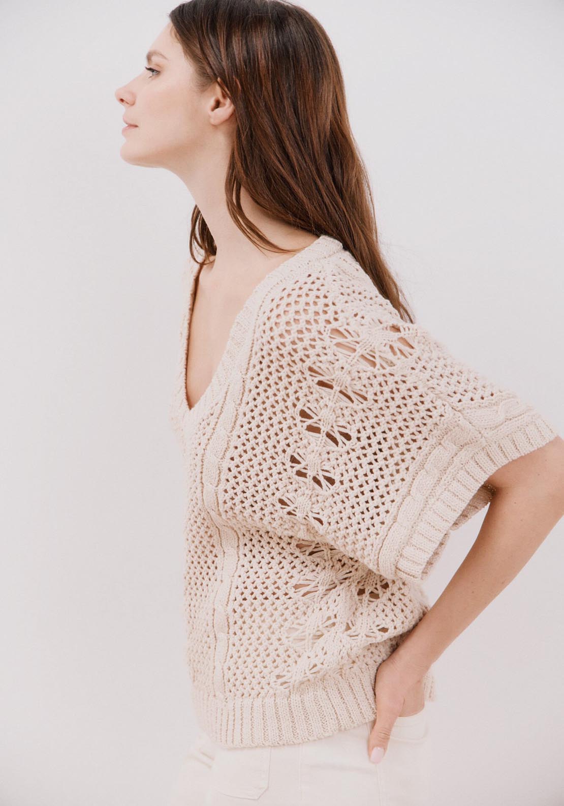 Cortefiel Wide Sleeve Jumper - Ivory 2 Shaws Department Stores