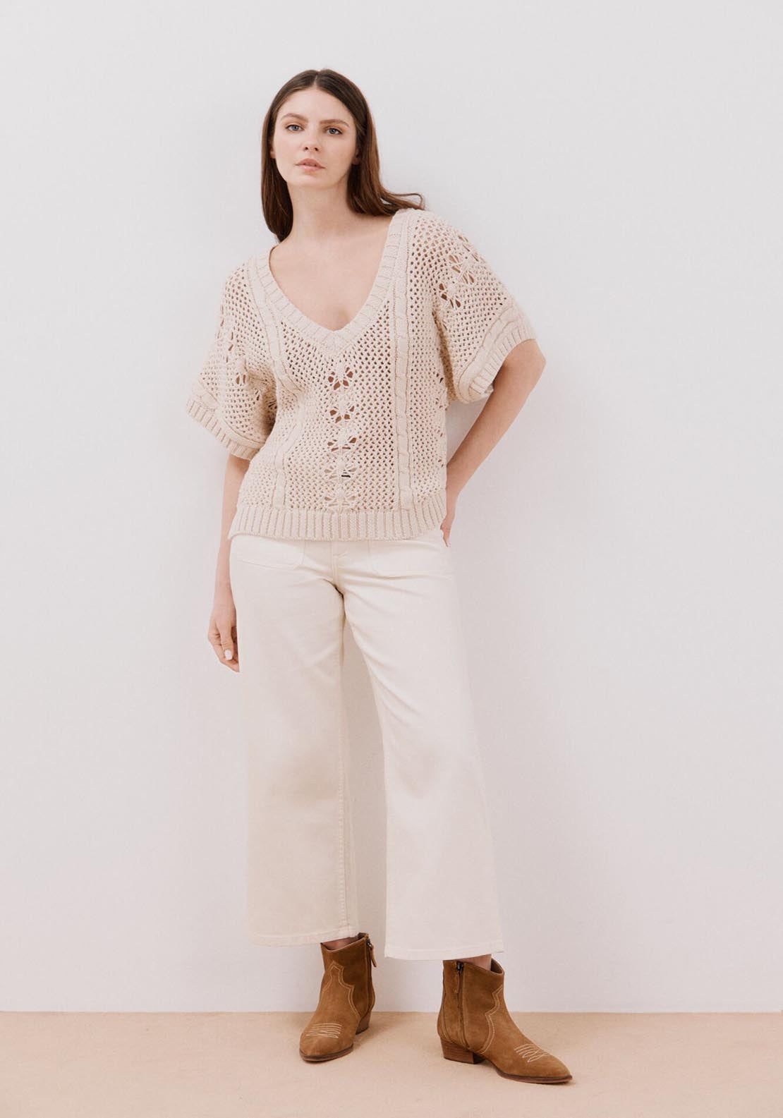 Cortefiel Wide Sleeve Jumper - Ivory 3 Shaws Department Stores