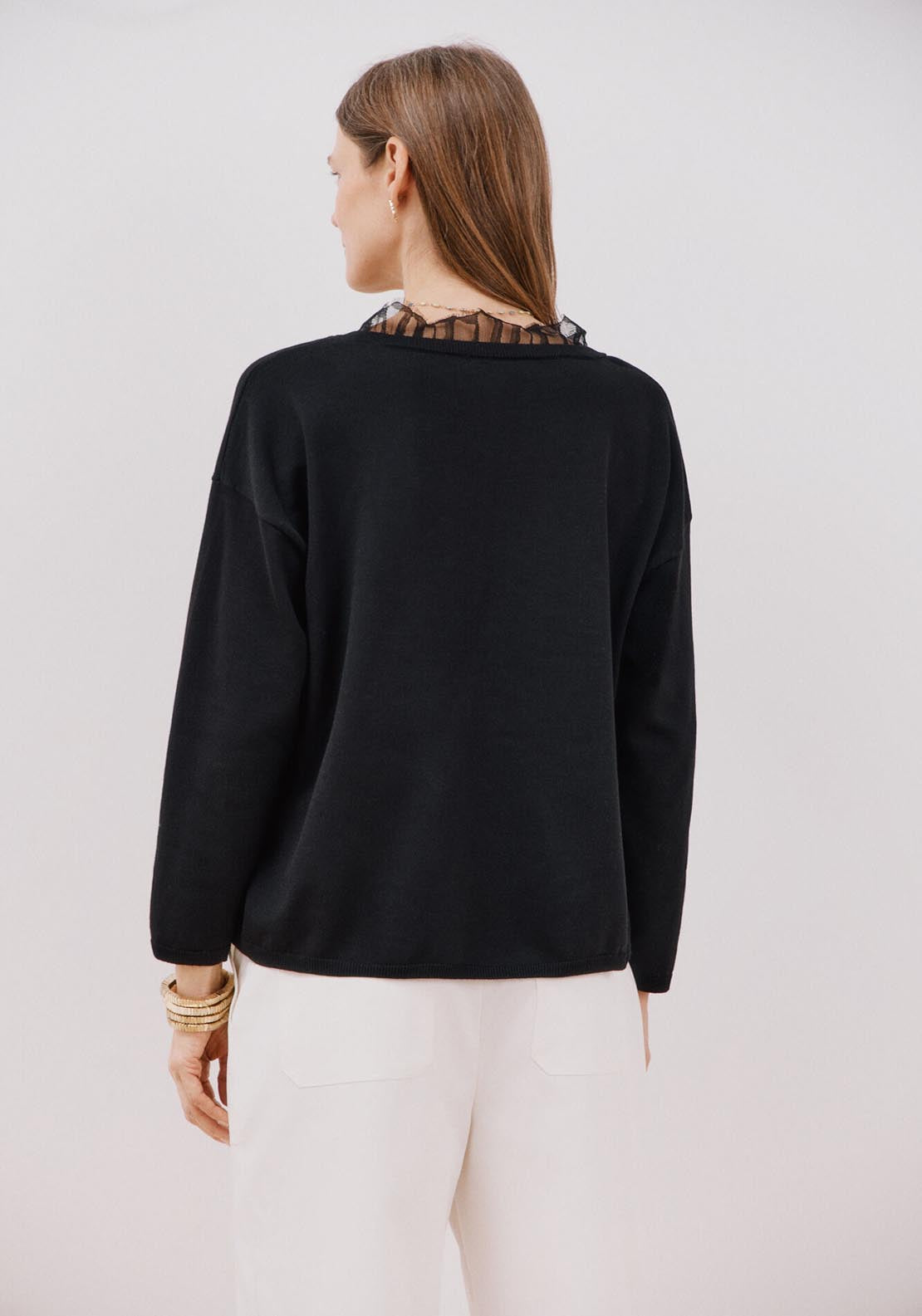 Cortefiel Lace V Lace Jumper - Black 3 Shaws Department Stores