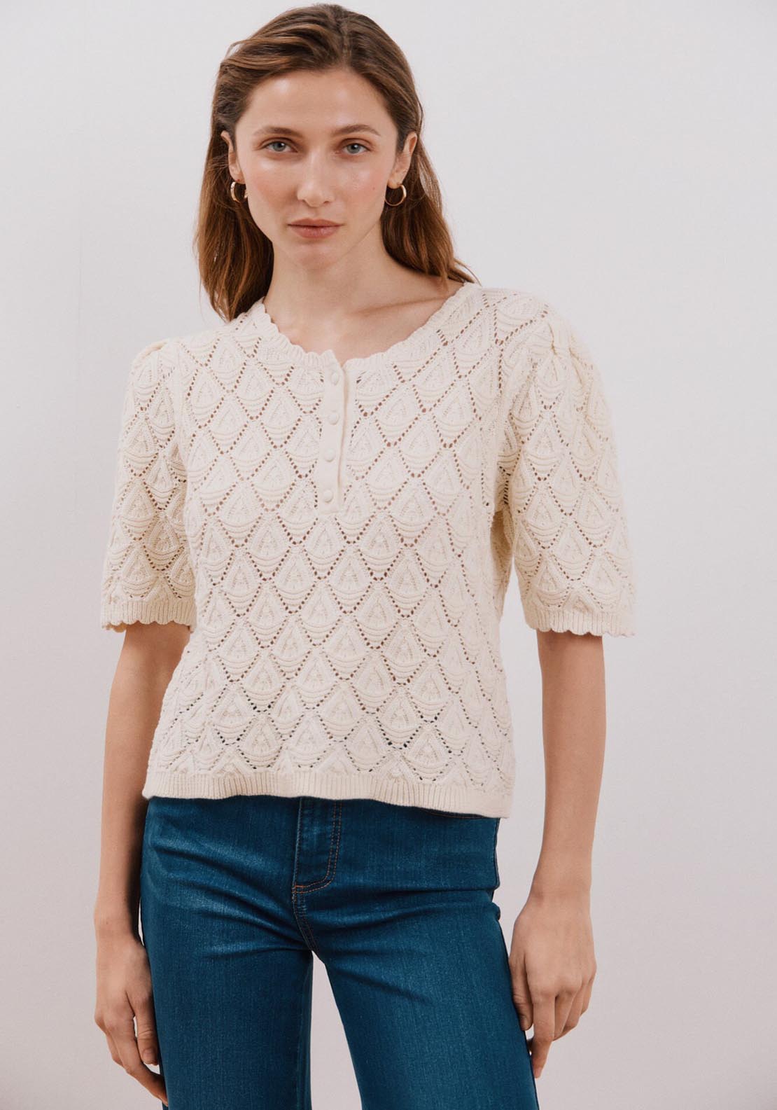 Cortefiel Jumper - Ivory 1 Shaws Department Stores