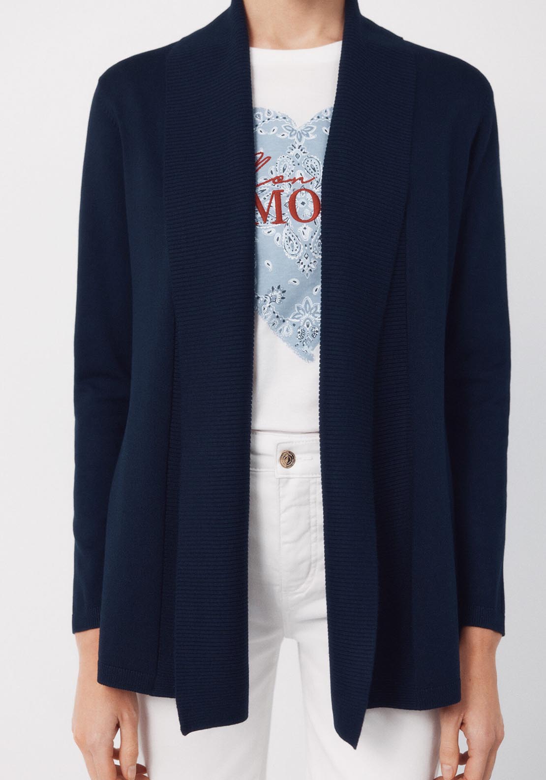 Cardigan With Shawl Neckline - Blue