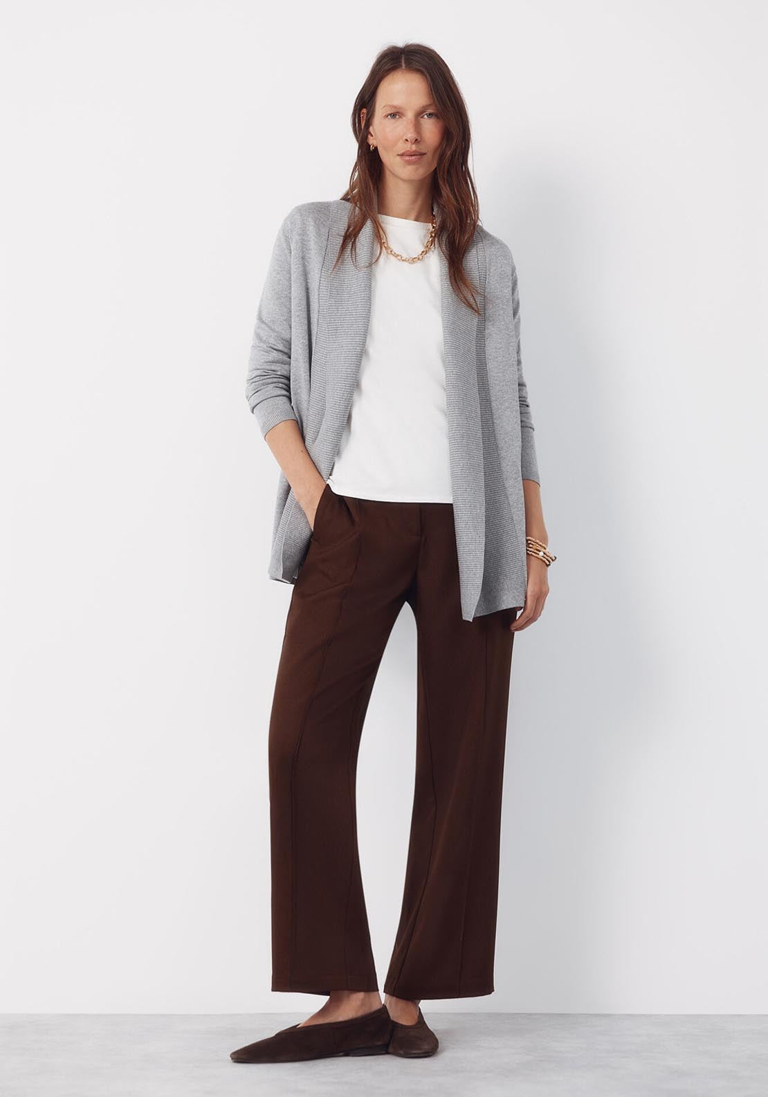 Cardigan With Shawl Neckline - Grey