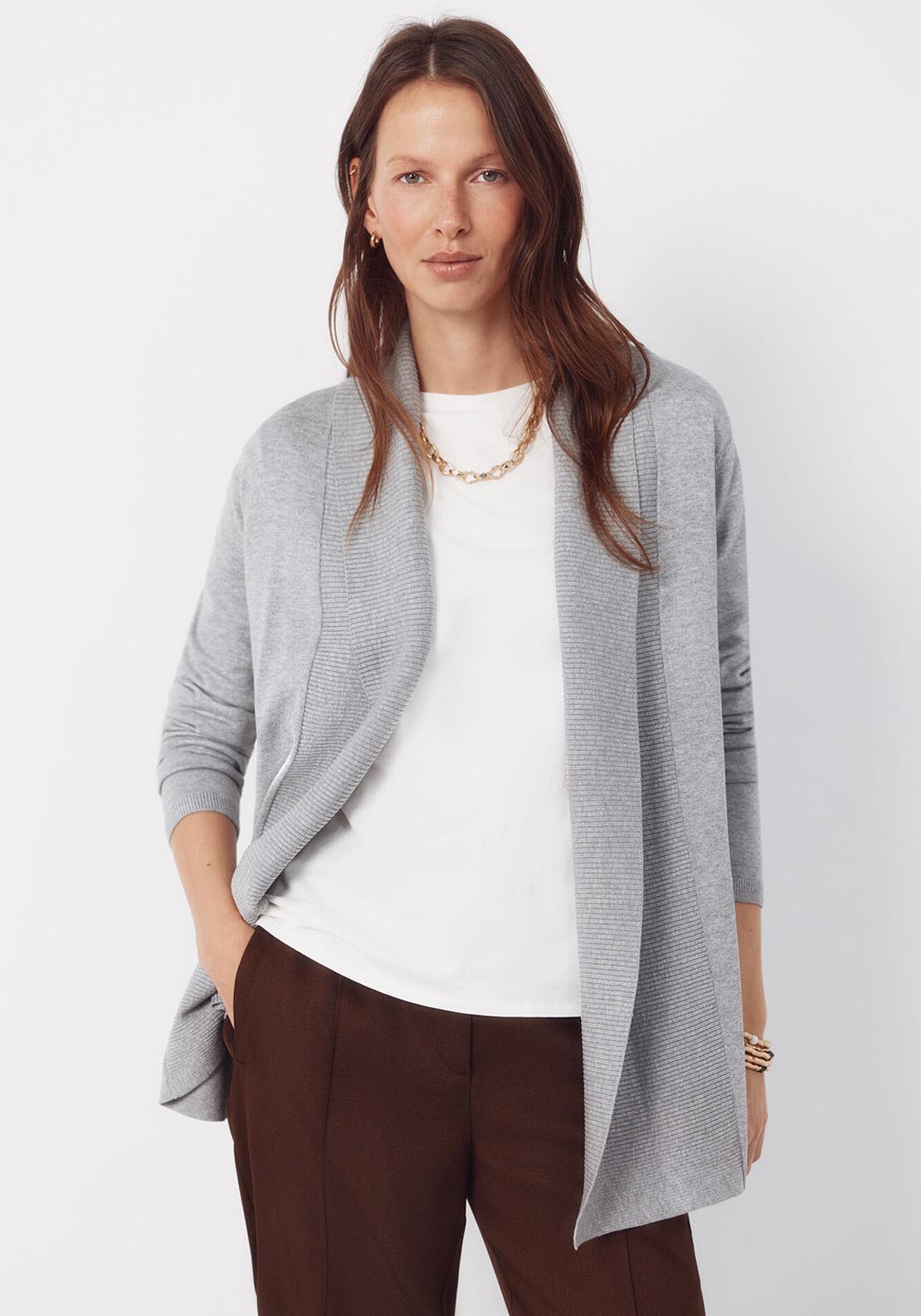 Cardigan With Shawl Neckline - Grey