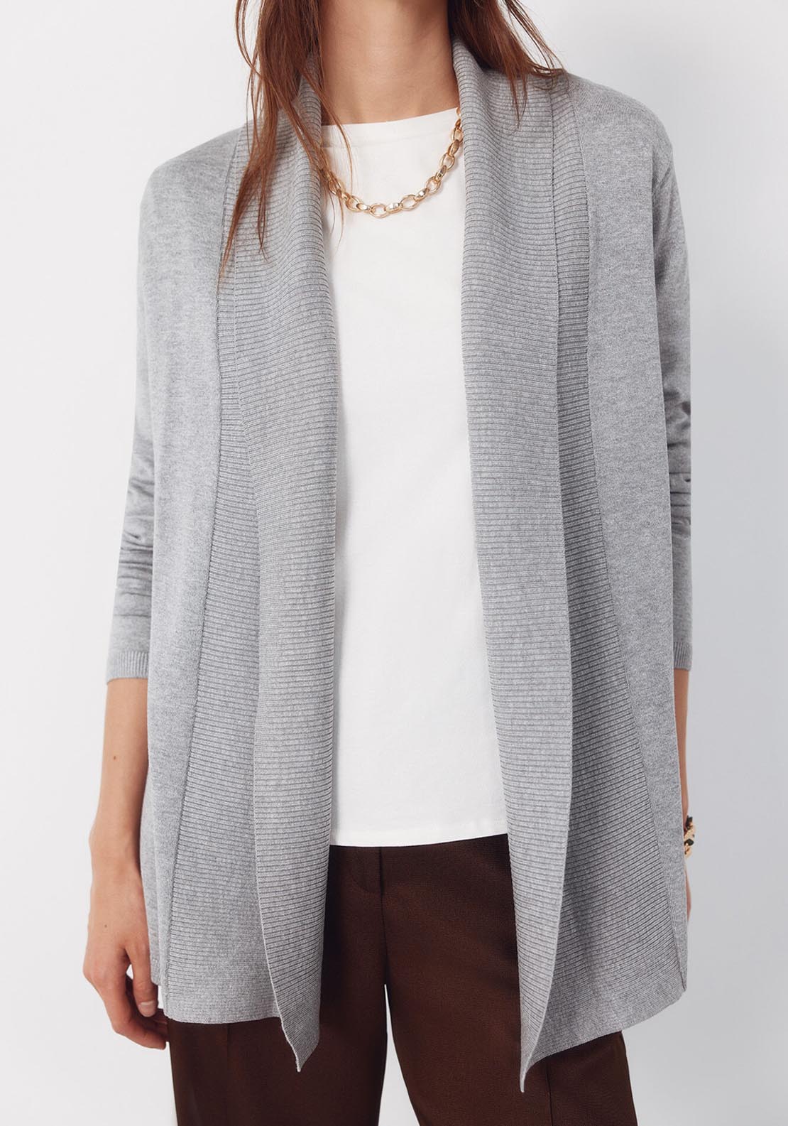 Cardigan With Shawl Neckline - Grey