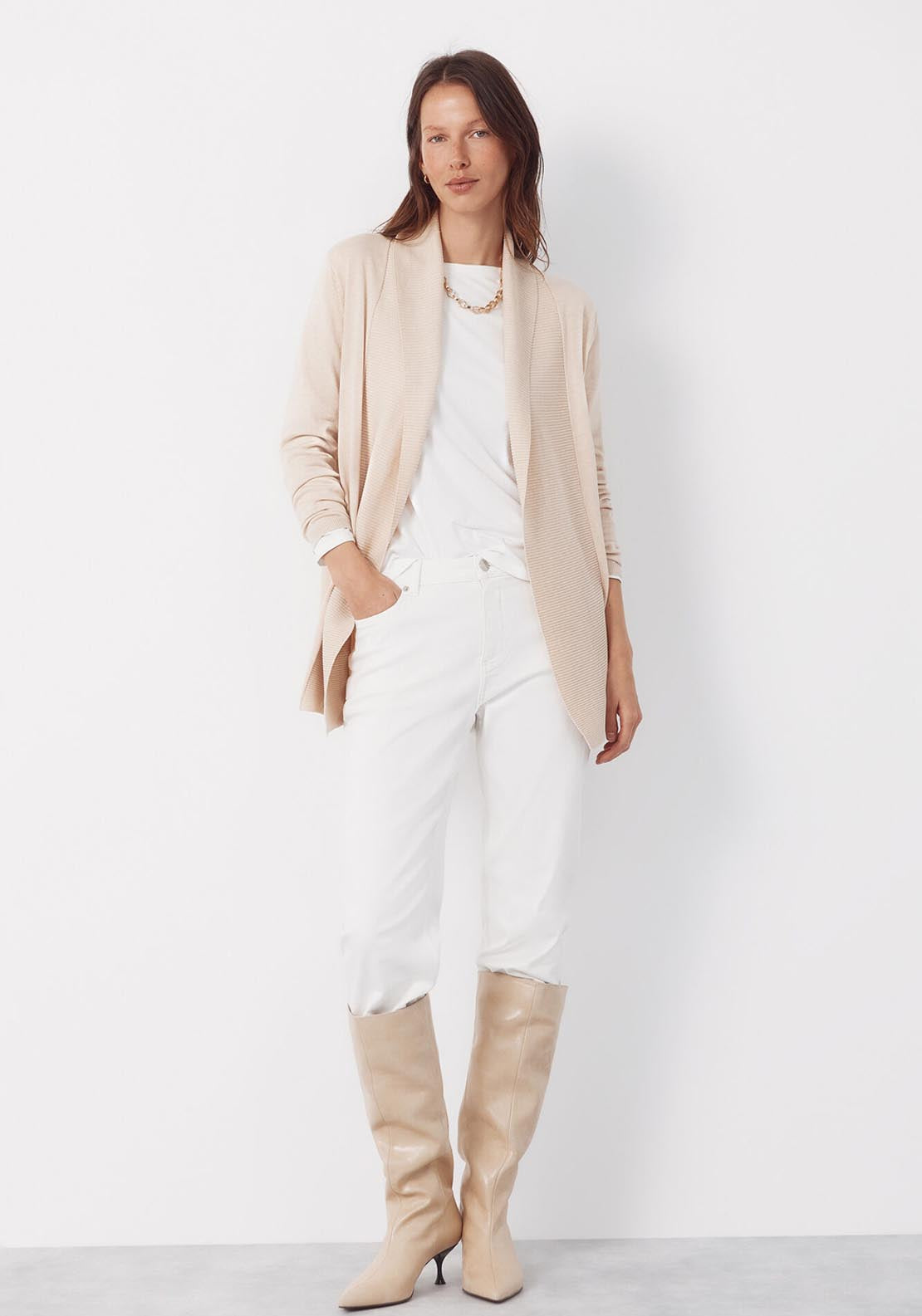 Cardigan With Shawl Neckline - Beige