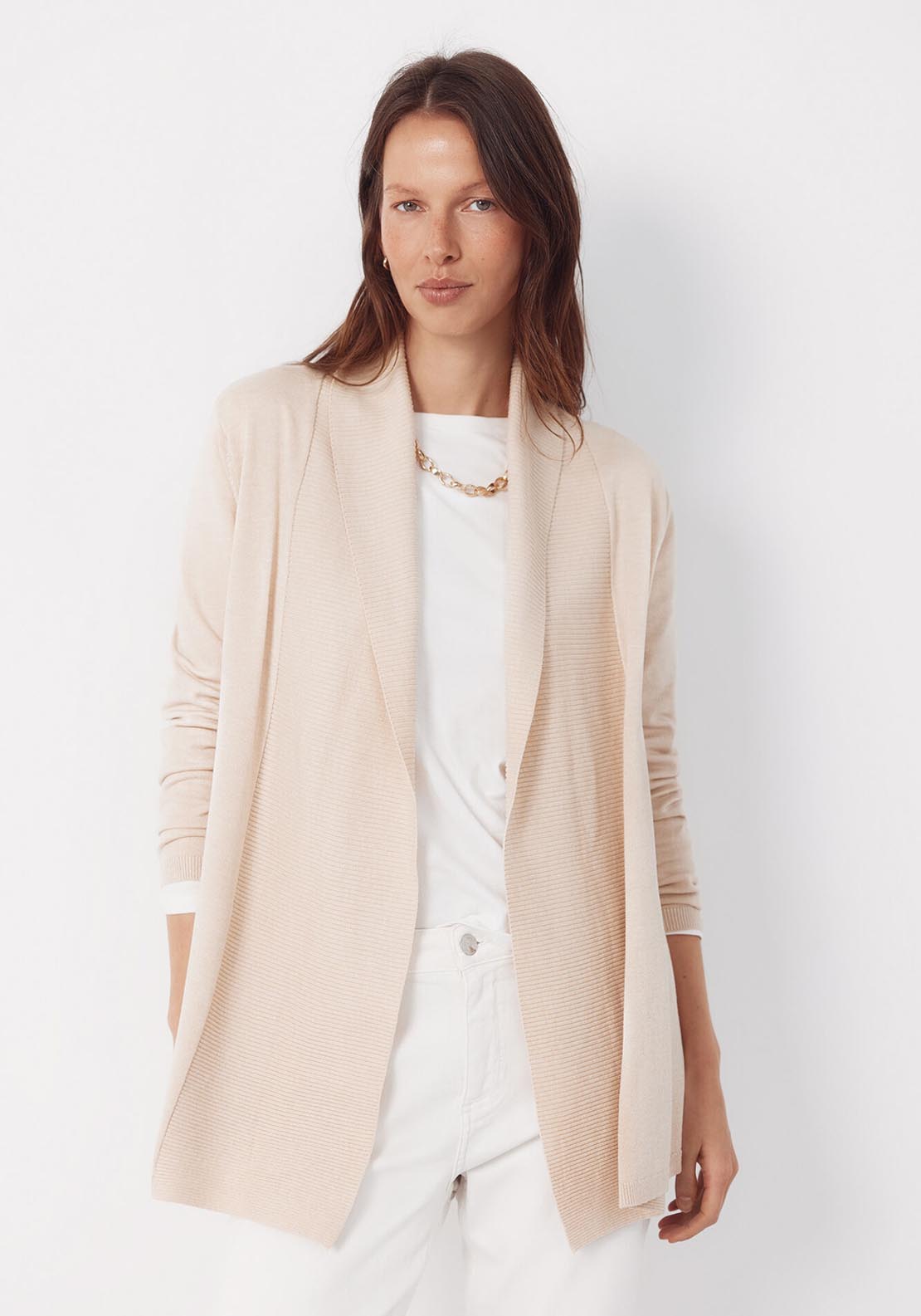 Cardigan With Shawl Neckline - Beige