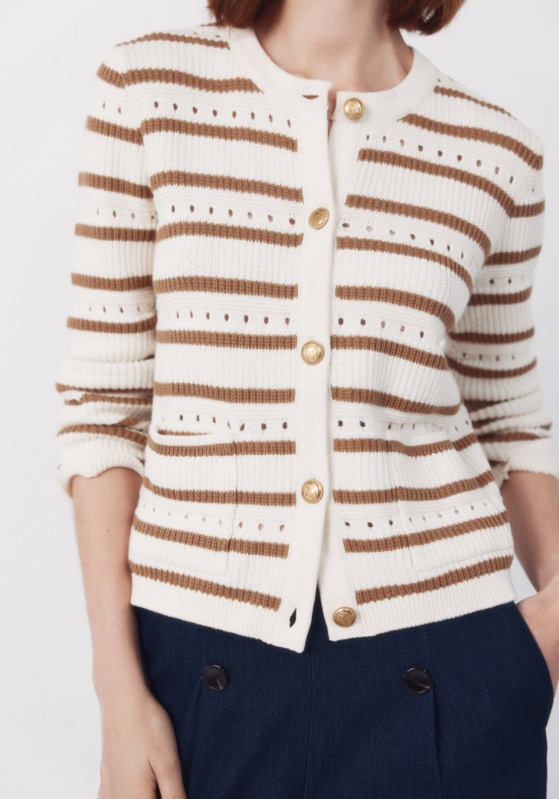 Cortefiel Short Buttoned Cotton Jacket - Brown 3 Shaws Department Stores