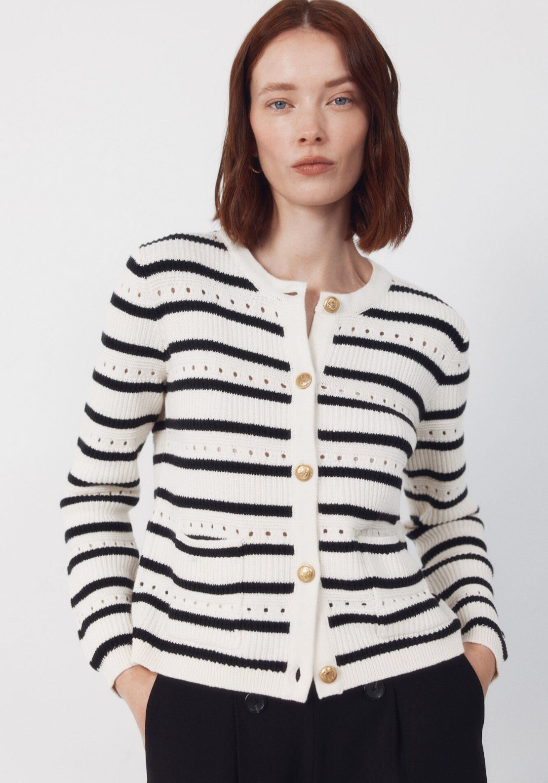 Cortefiel Short Buttoned Cotton Jacket - Cream 1 Shaws Department Stores