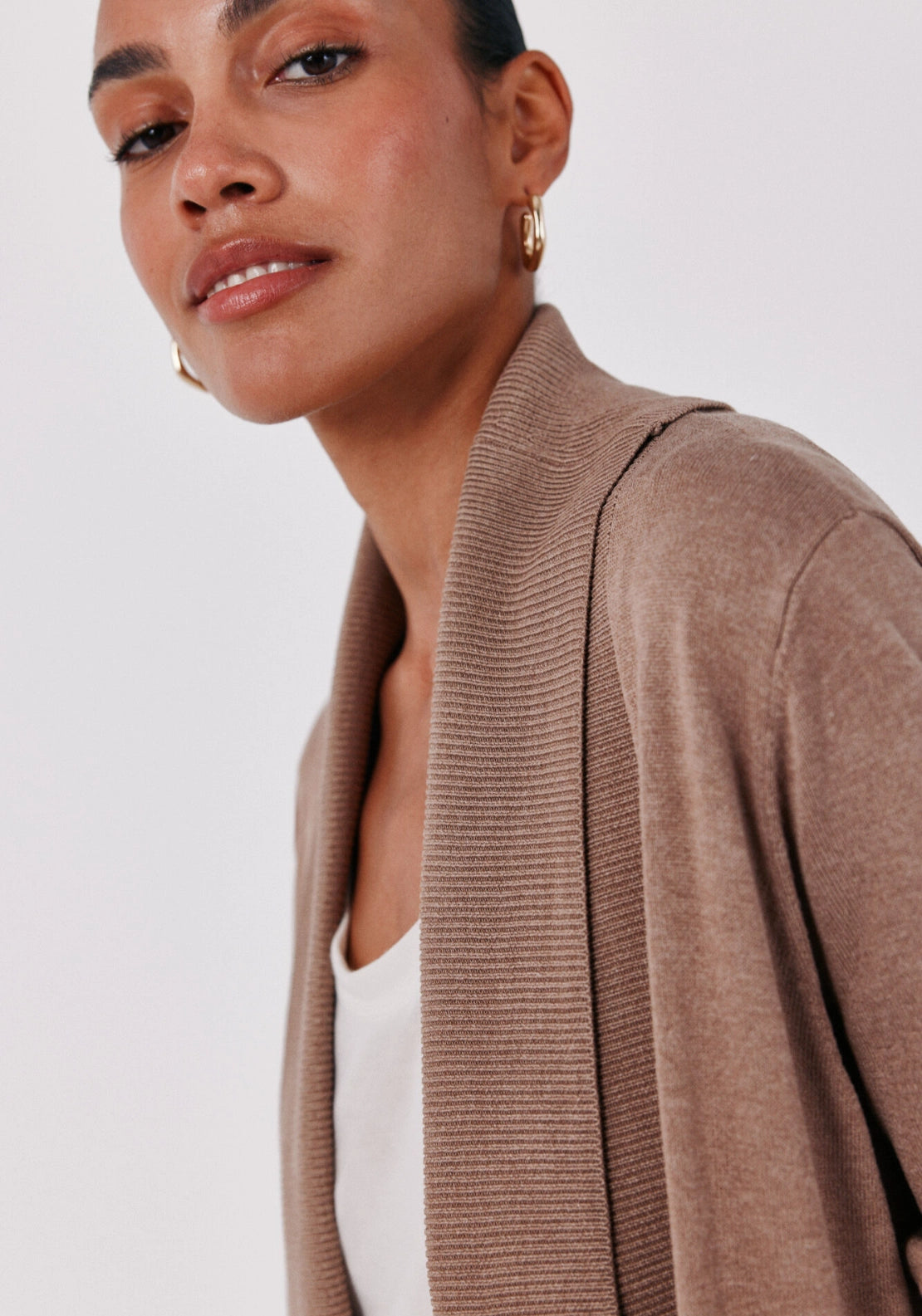 Shawl Collar Cardigan - Beige