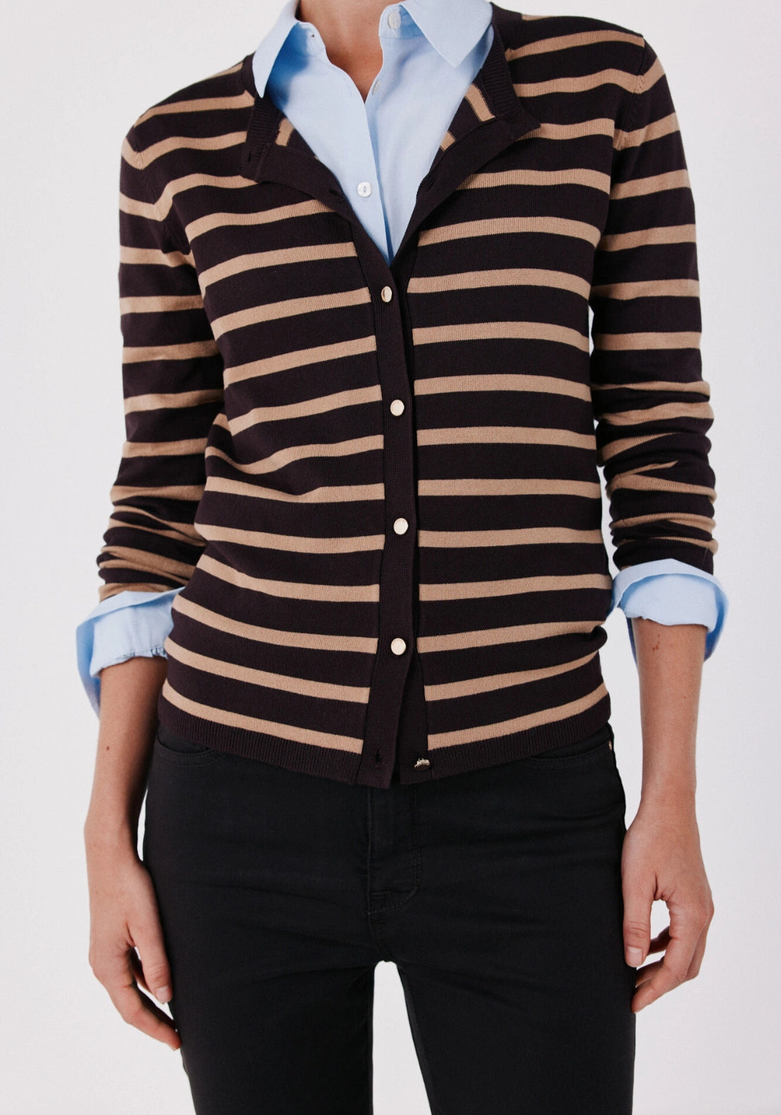 Striped Knit Cardigan - Brown