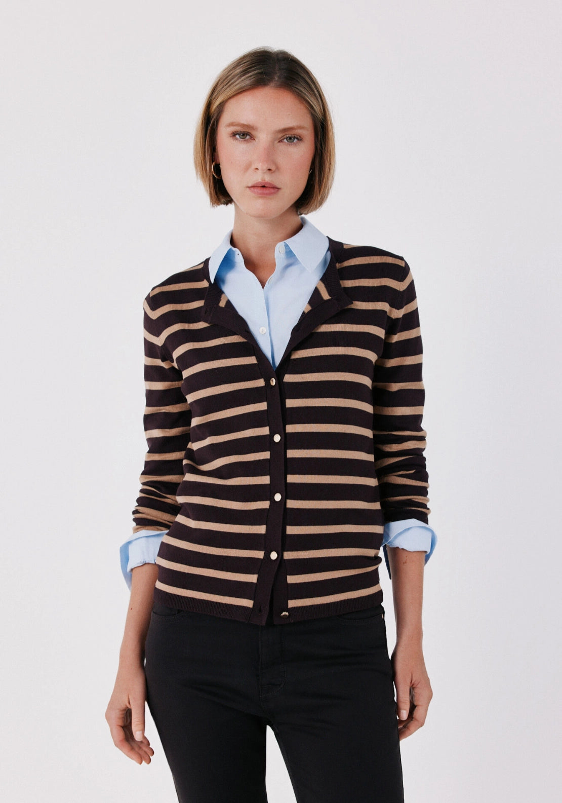 Striped Knit Cardigan - Brown
