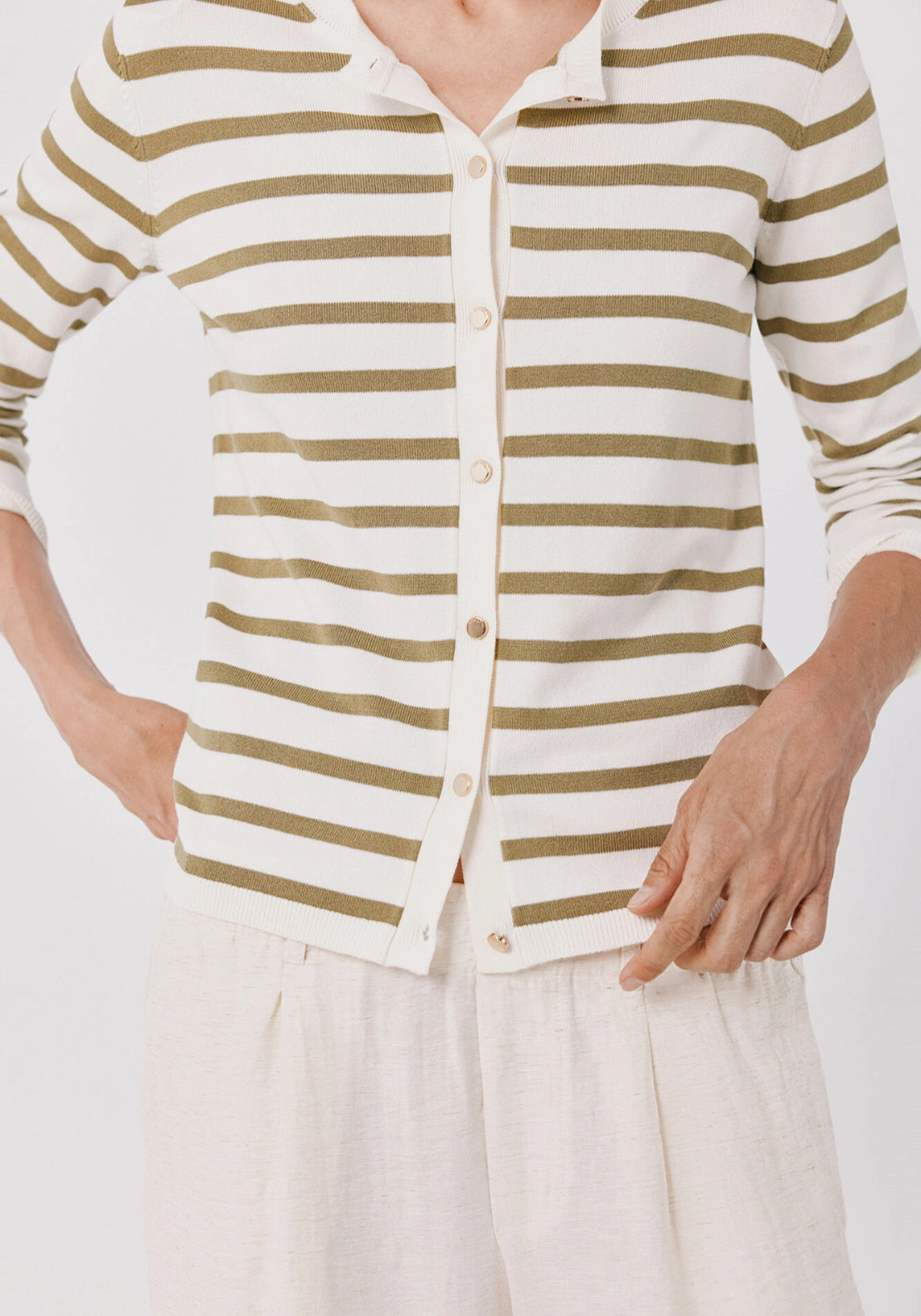 Striped Knit Cardigan - Cream