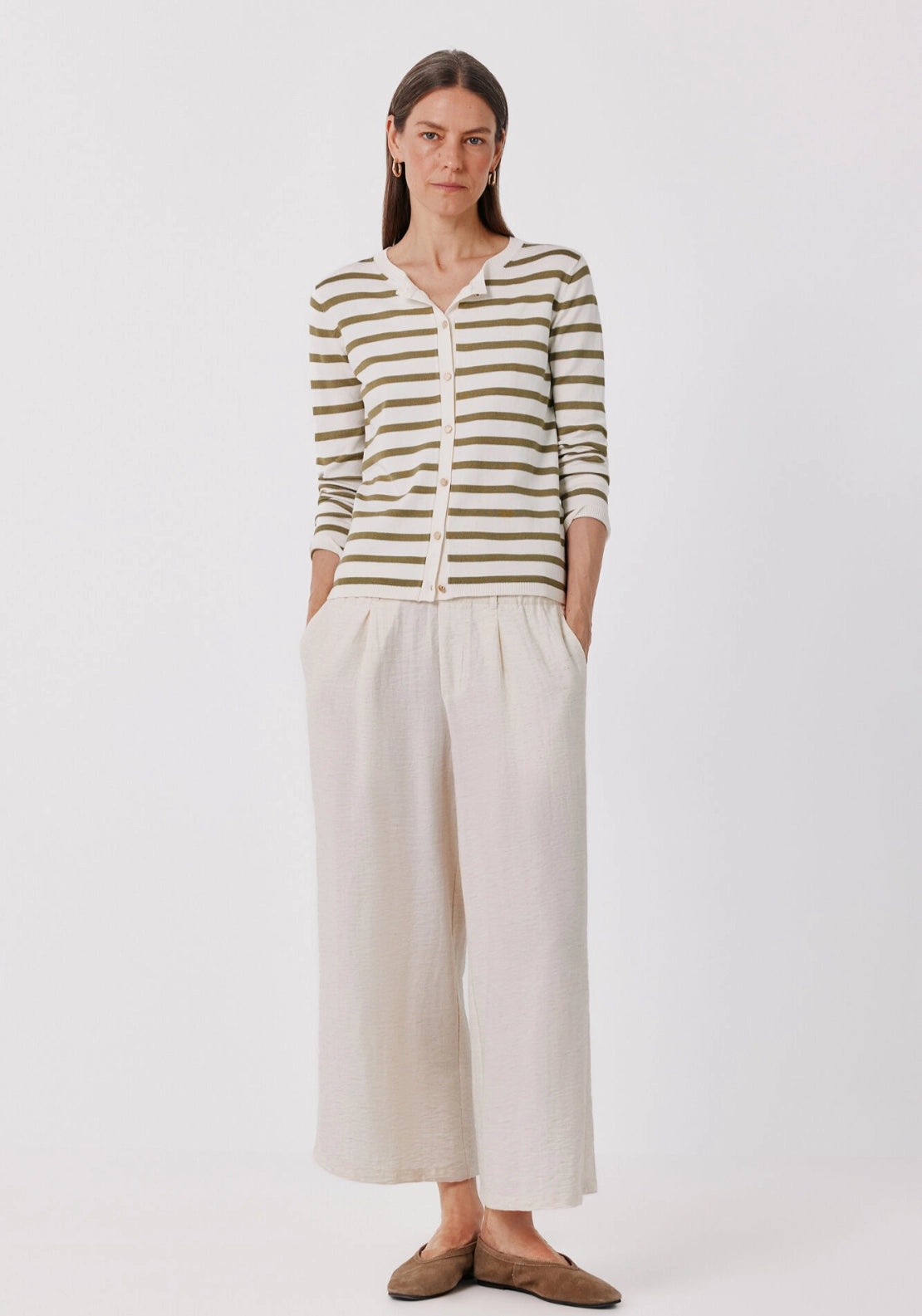 Striped Knit Cardigan - Cream