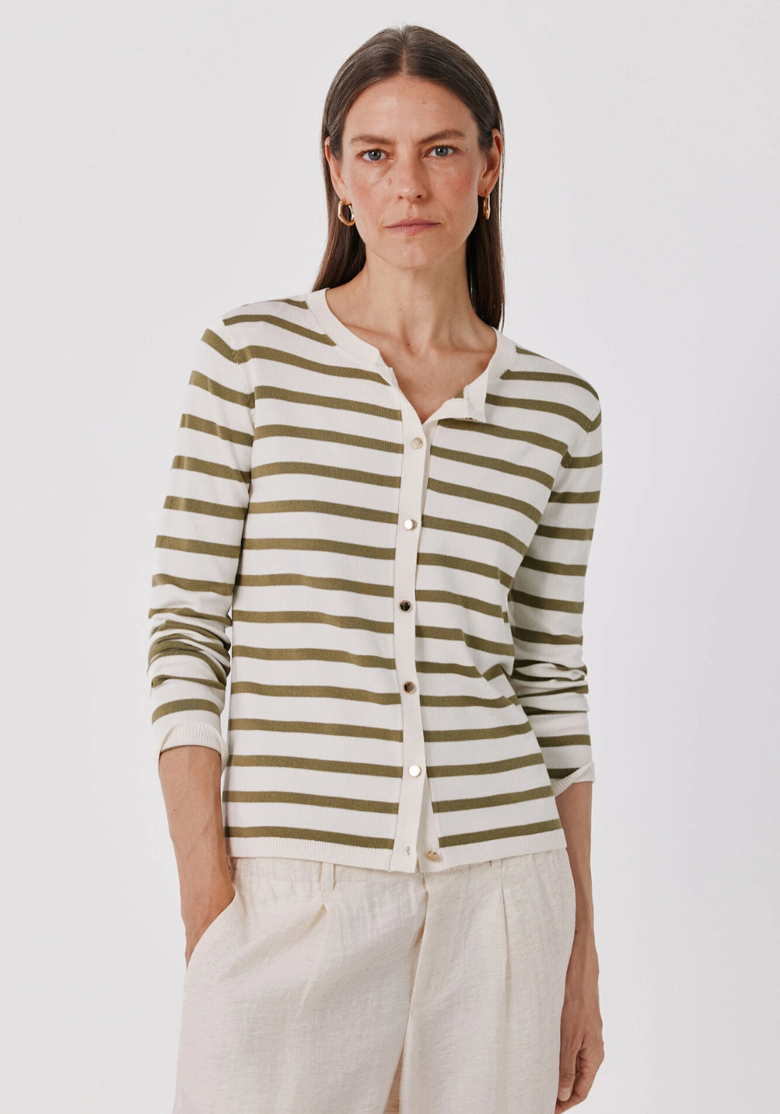 Striped Knit Cardigan - Cream