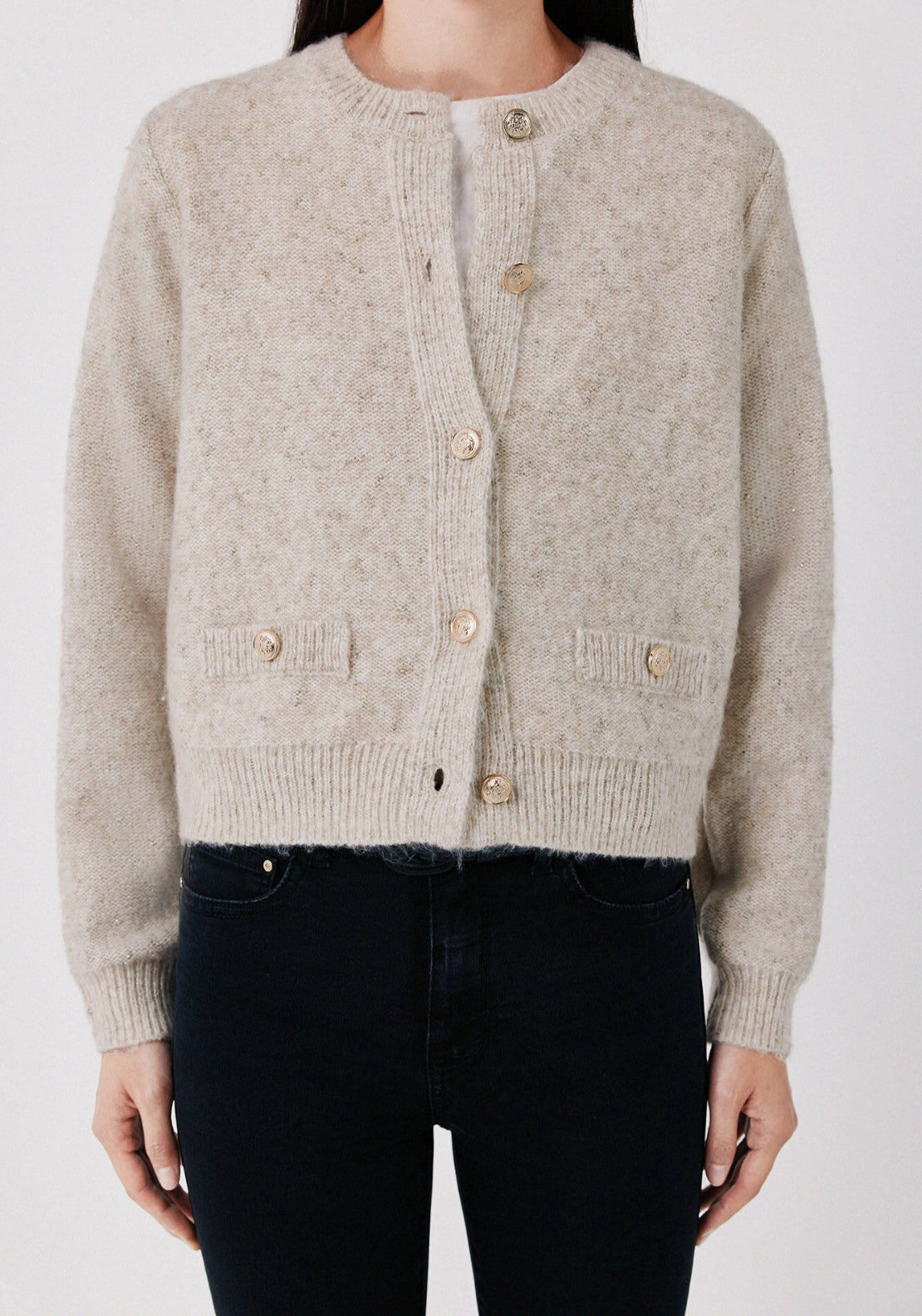 Cortefiel Metallic Knit Button Front Cardigan - Ivory 3 Shaws Department Stores