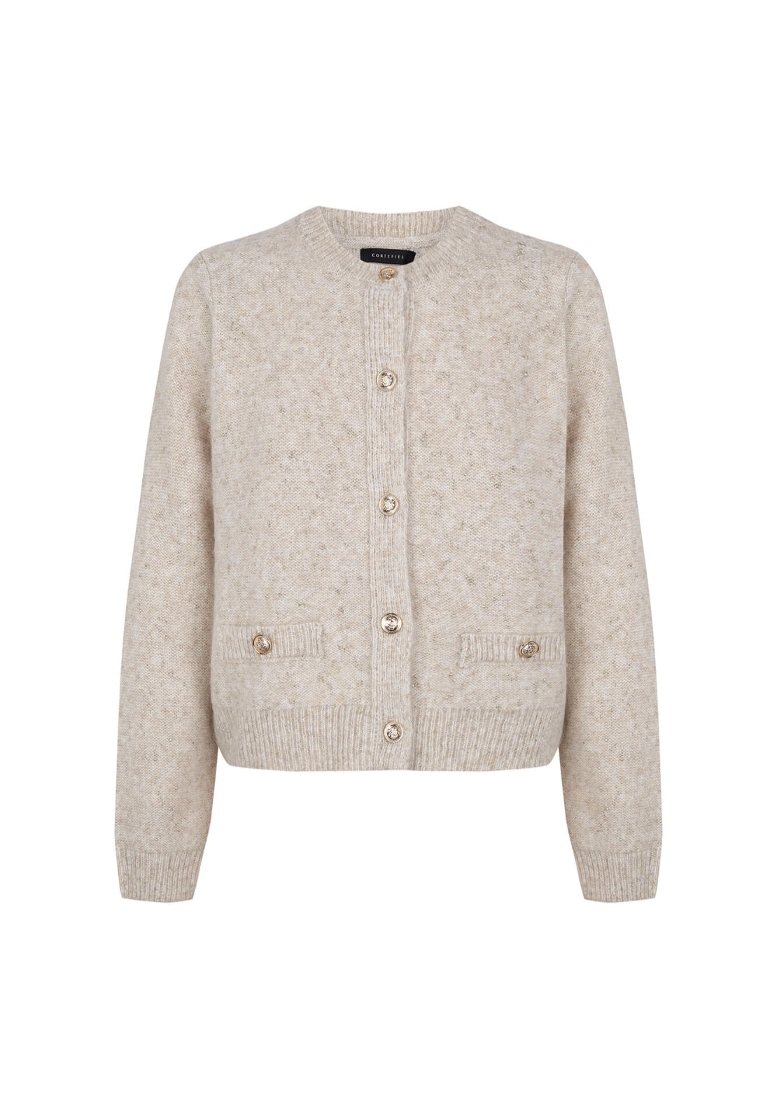 Cortefiel Metallic Knit Button Front Cardigan - Ivory 5 Shaws Department Stores