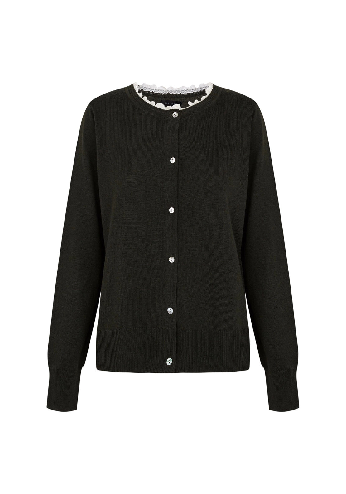 Lace Neck Applique Cardigan - Dark Khaki