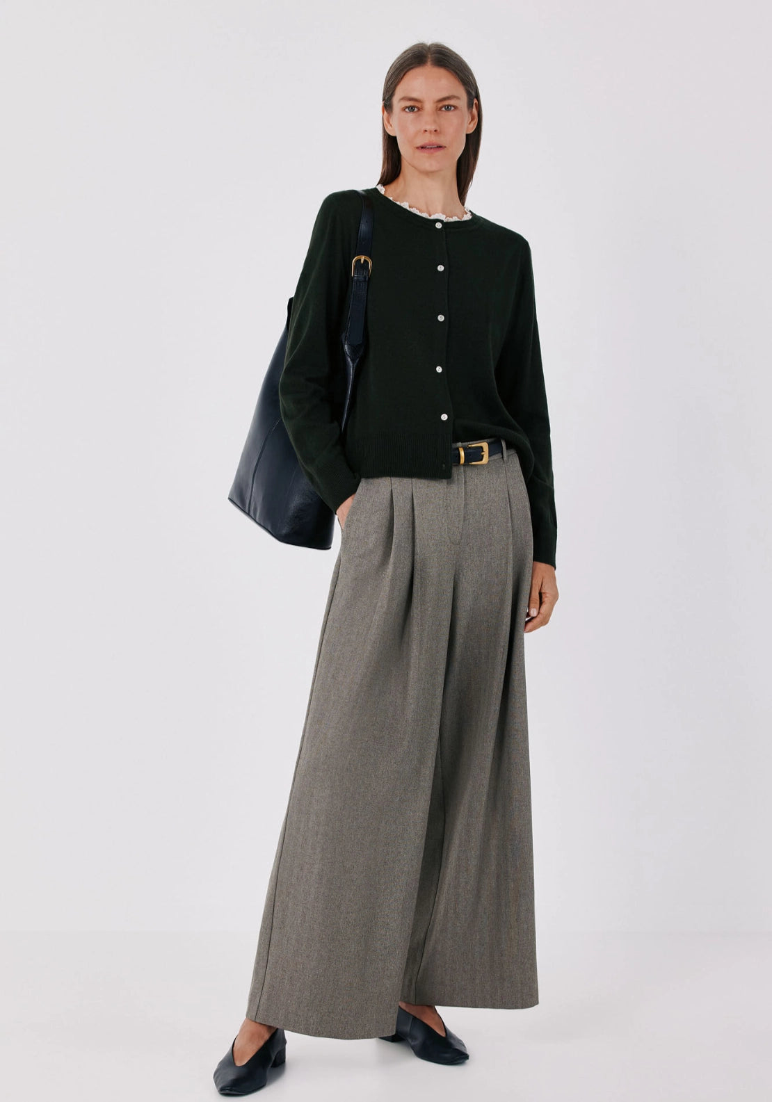 Lace Neck Applique Cardigan - Dark Khaki