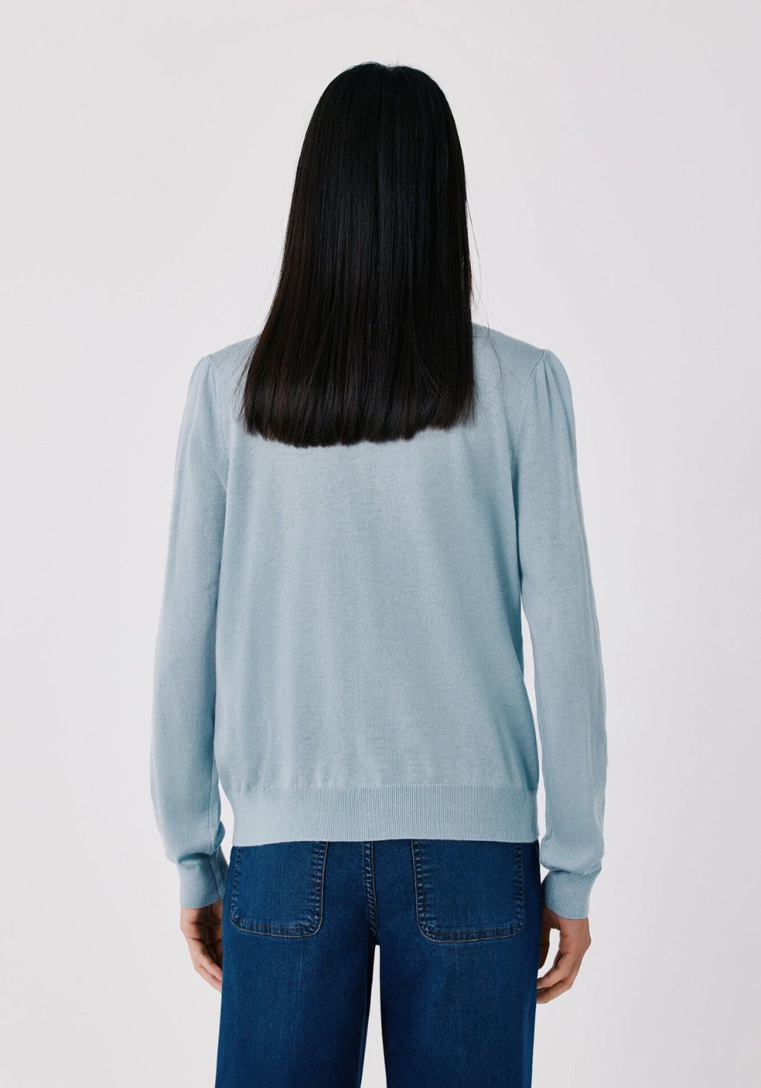 Cortefiel Tie Neck Fine Knit Cardigan - Medium Blue 3 Shaws Department Stores
