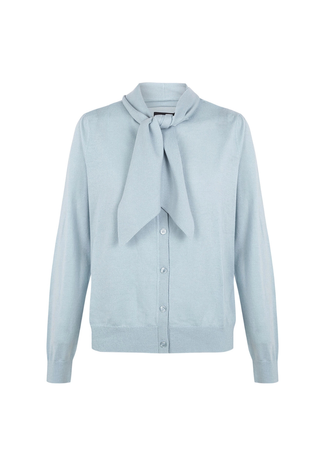 Cortefiel Tie Neck Fine Knit Cardigan - Medium Blue 4 Shaws Department Stores